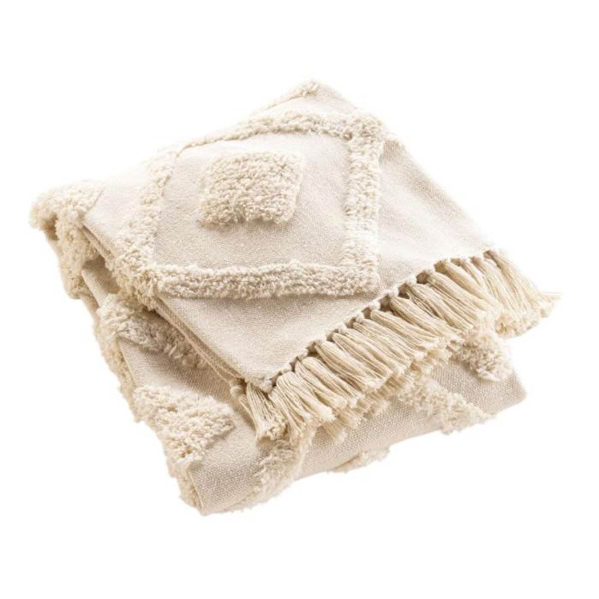 Paris Prix Plaid à Franges Tufté  Inca  125x150cm Beige