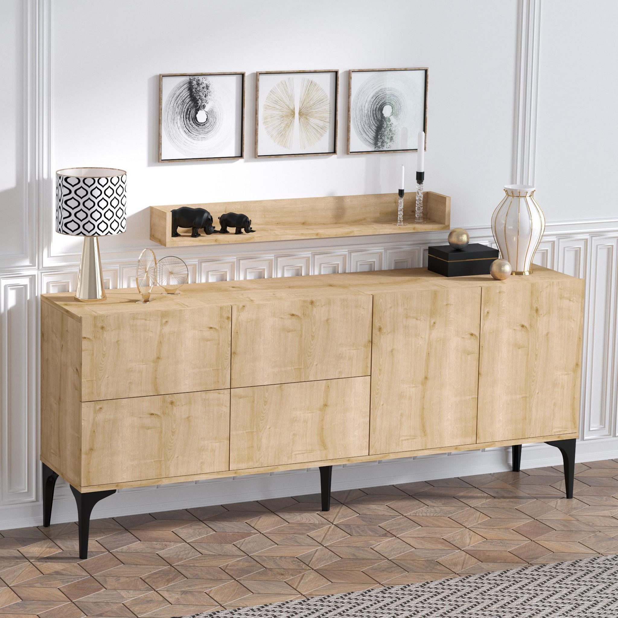 Voir la diapositive 3 : Habitat et Jardin Buffet en bois  stella  - 180 x 40 x 55 cm - chêne saphir
