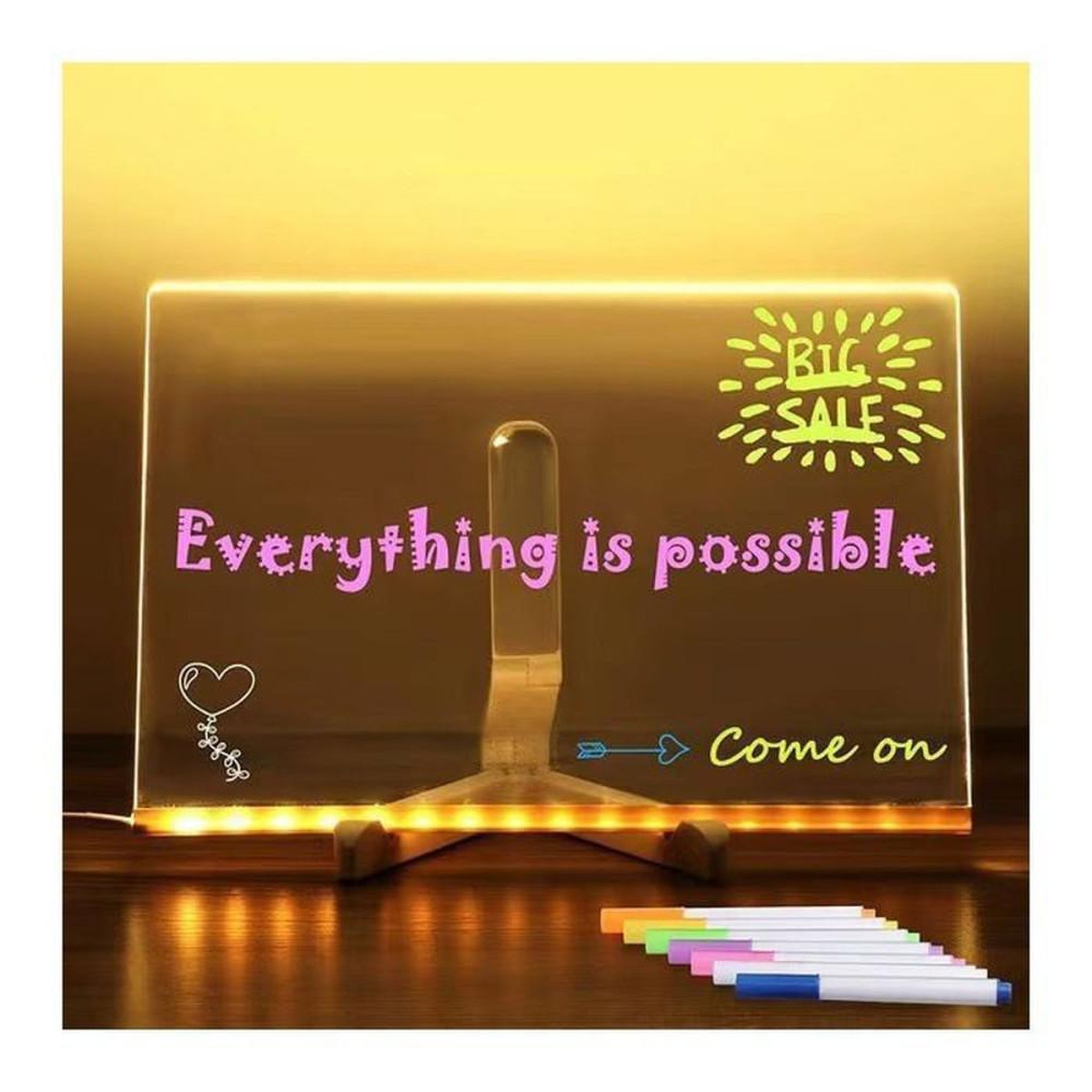 Voir la diapositive 6 : EVOE Tablette à dessin LED lumineuse en acrylique A4 30 x 20 cm, tableau mémo effaçable à sec, alimentation USB, pied trépied réglable et 7 feutres de couleur