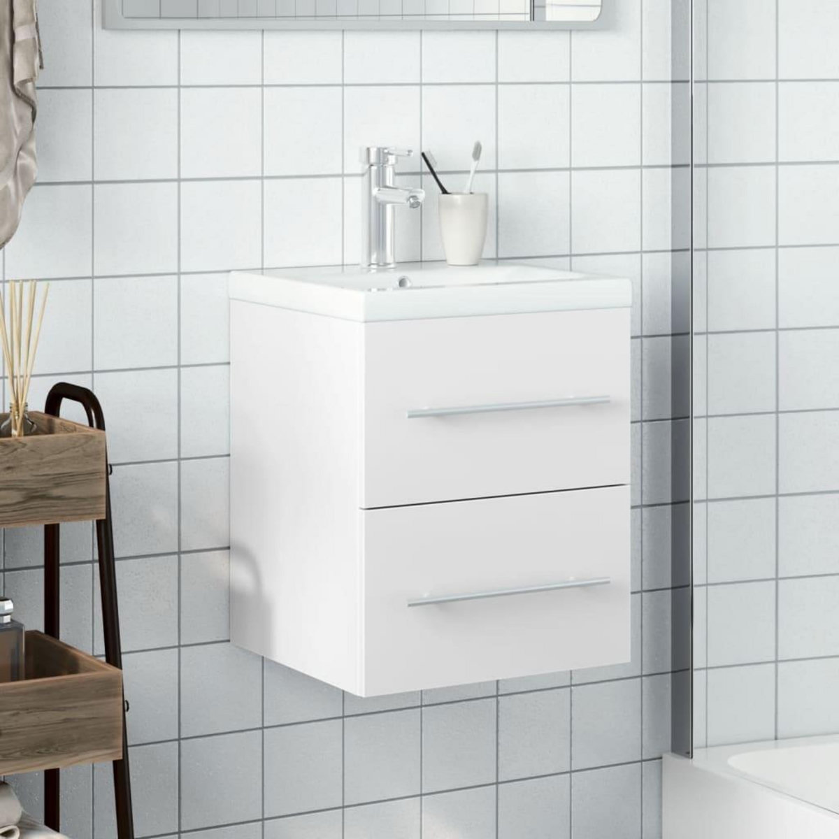 VIDAXL Armoire lavabo de salle de bain avec bassin integre blanc