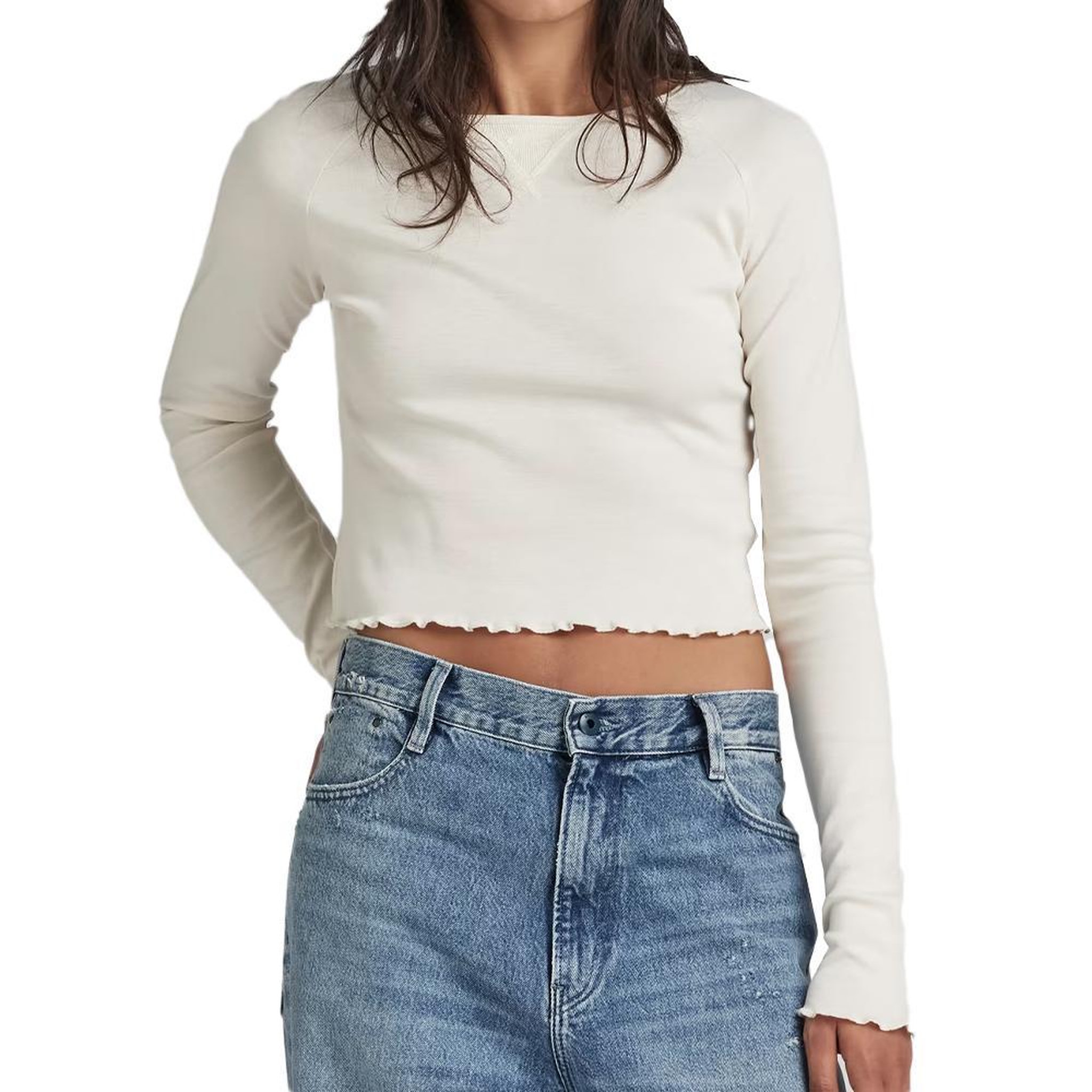G-Star Raw T-shirt Manches longues Blanc Femme G-Star Cropped Baby Sis Raglan. Coloris disponibles : Blanc