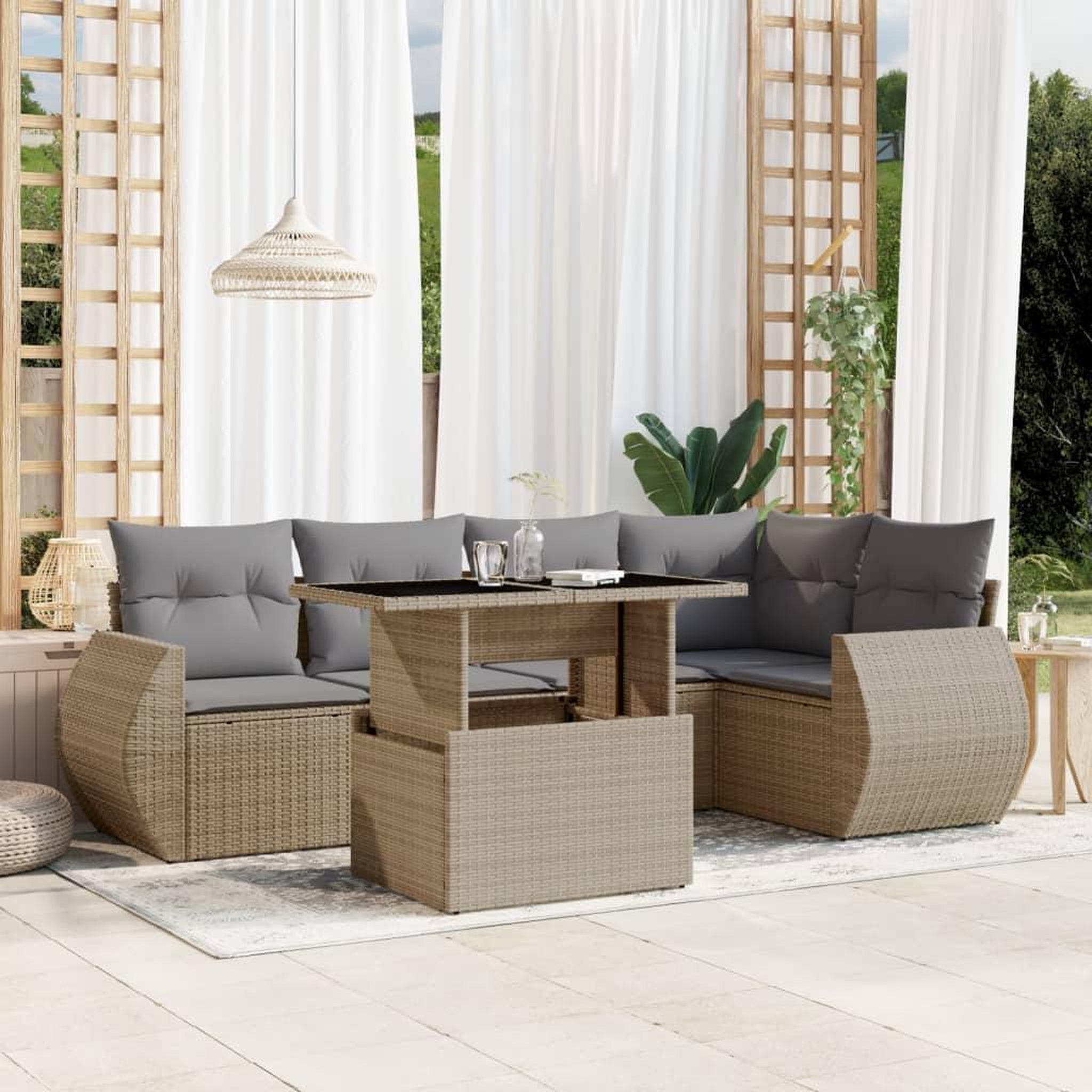 VIDAXL Salon de jardin avec coussins 6 pcs beige resine tressee