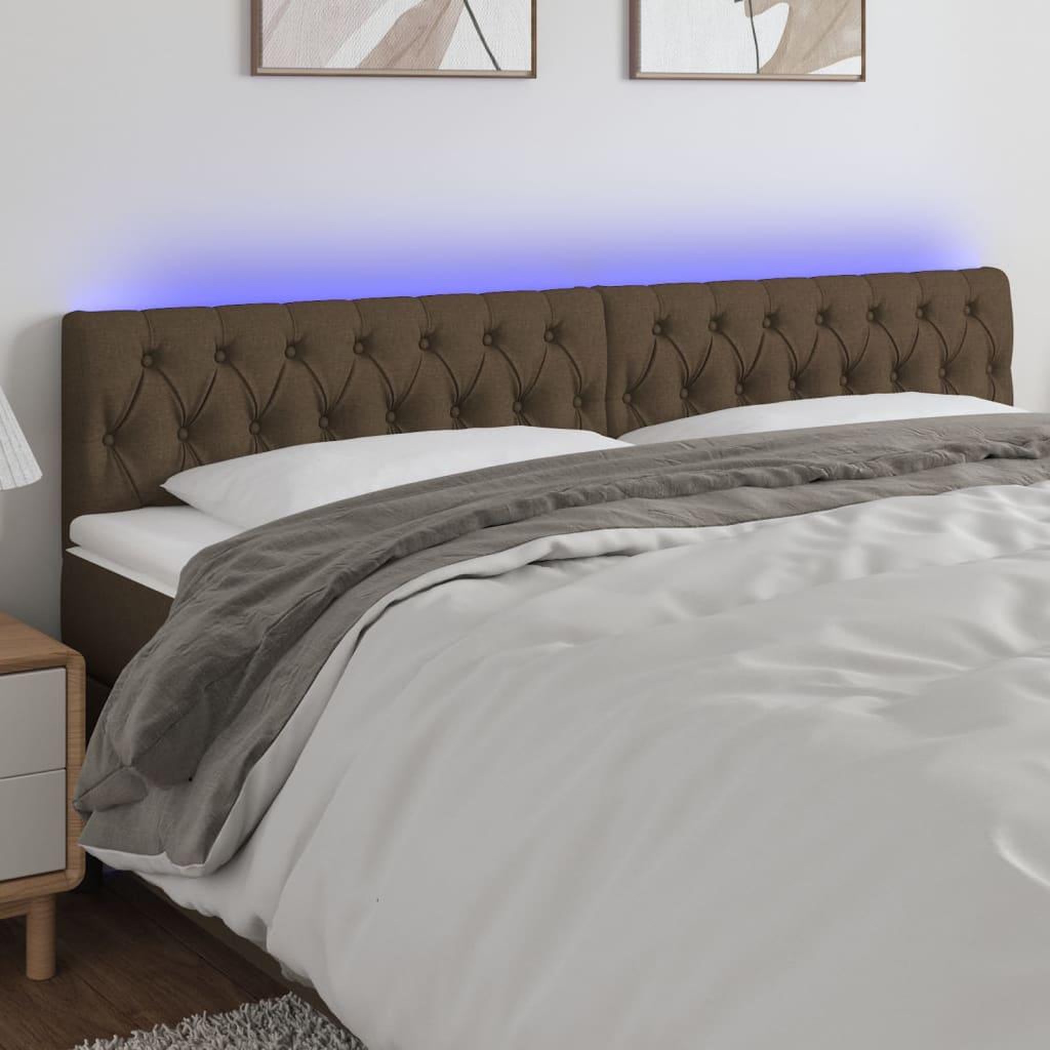 Voir la diapositive 1 : VIDAXL Tete de lit a LED Marron fonce 200x7x78/88 cm Tissu