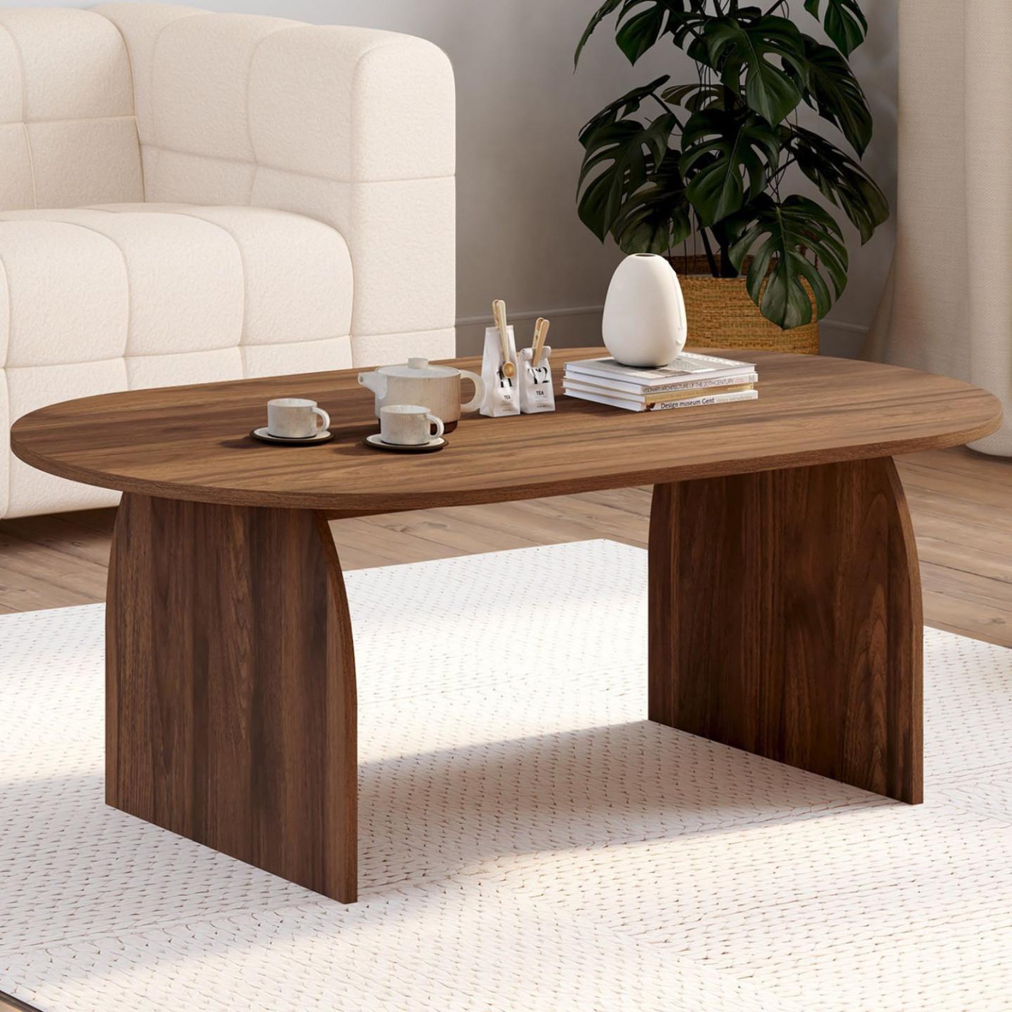 Voir la diapositive 2 : ID MARKET Table basse japandi ovale edith 110 cm bois effet noyer
