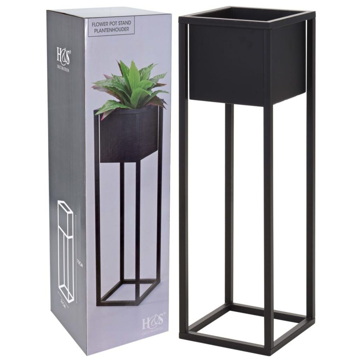 H&S Collection H&S Collection Pot de fleurs sur pied Metal Noir 70 cm