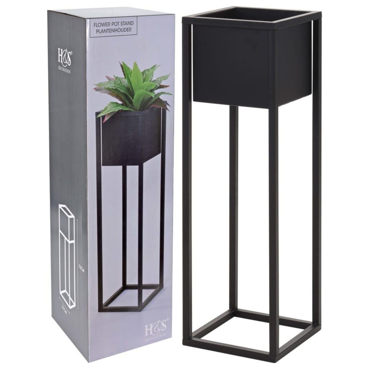 H&S Collection H&S Collection Pot de fleurs sur pied Metal Noir 70 cm