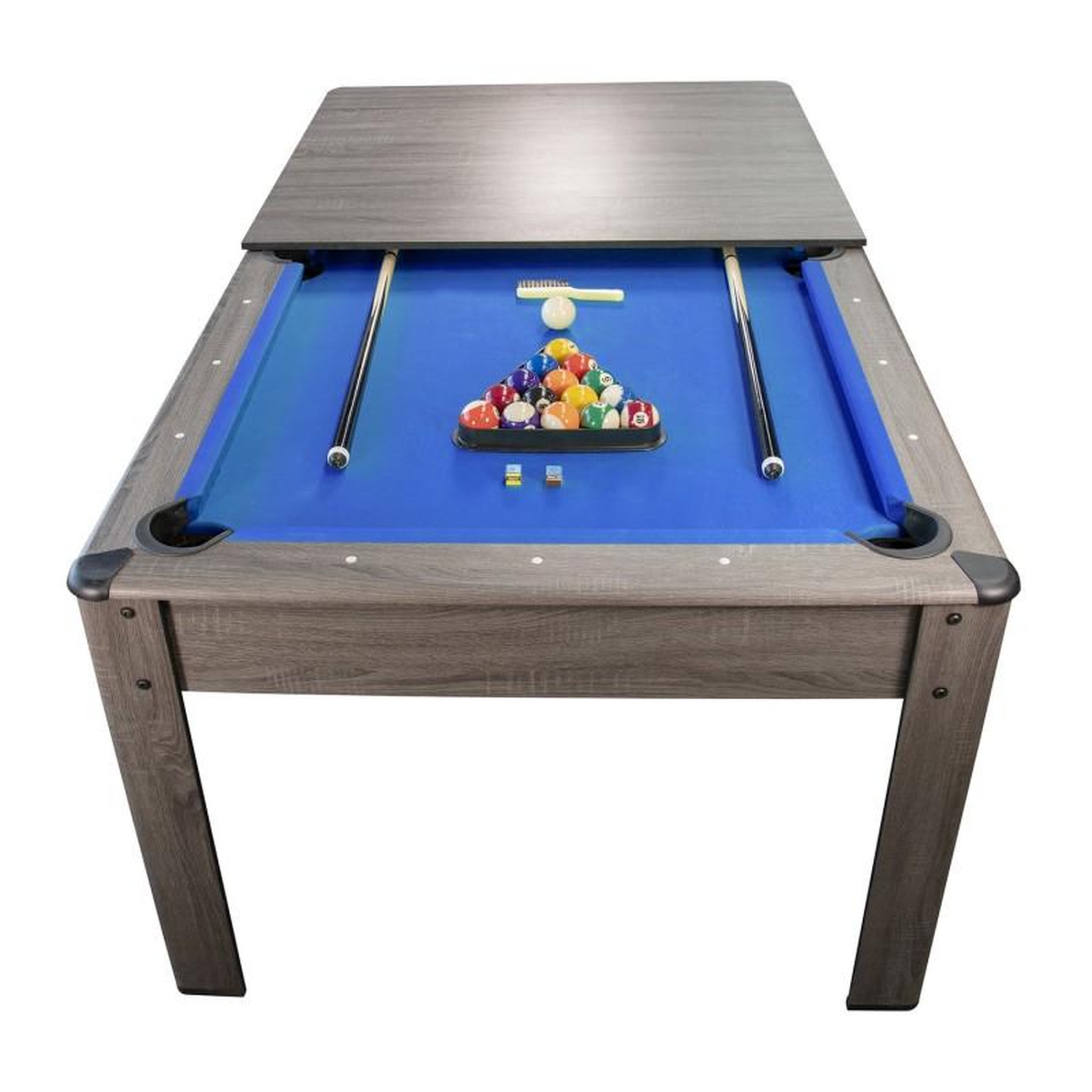 Voir la diapositive 1 : PLAY4FUN Billard Américain AMBIANCE 7Ft - 226,5 x 126,5 x 80 cm avec accessoires et plateau dînatoire - Gris