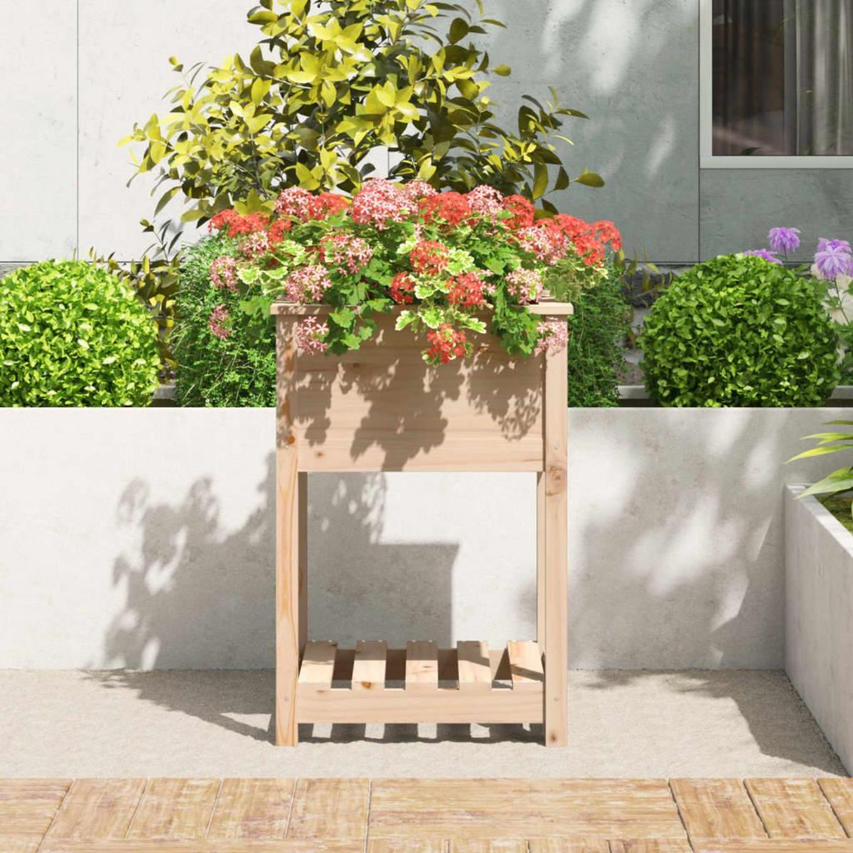 VIDAXL Jardiniere avec etagere 54x54x81 cm Bois massif de pin