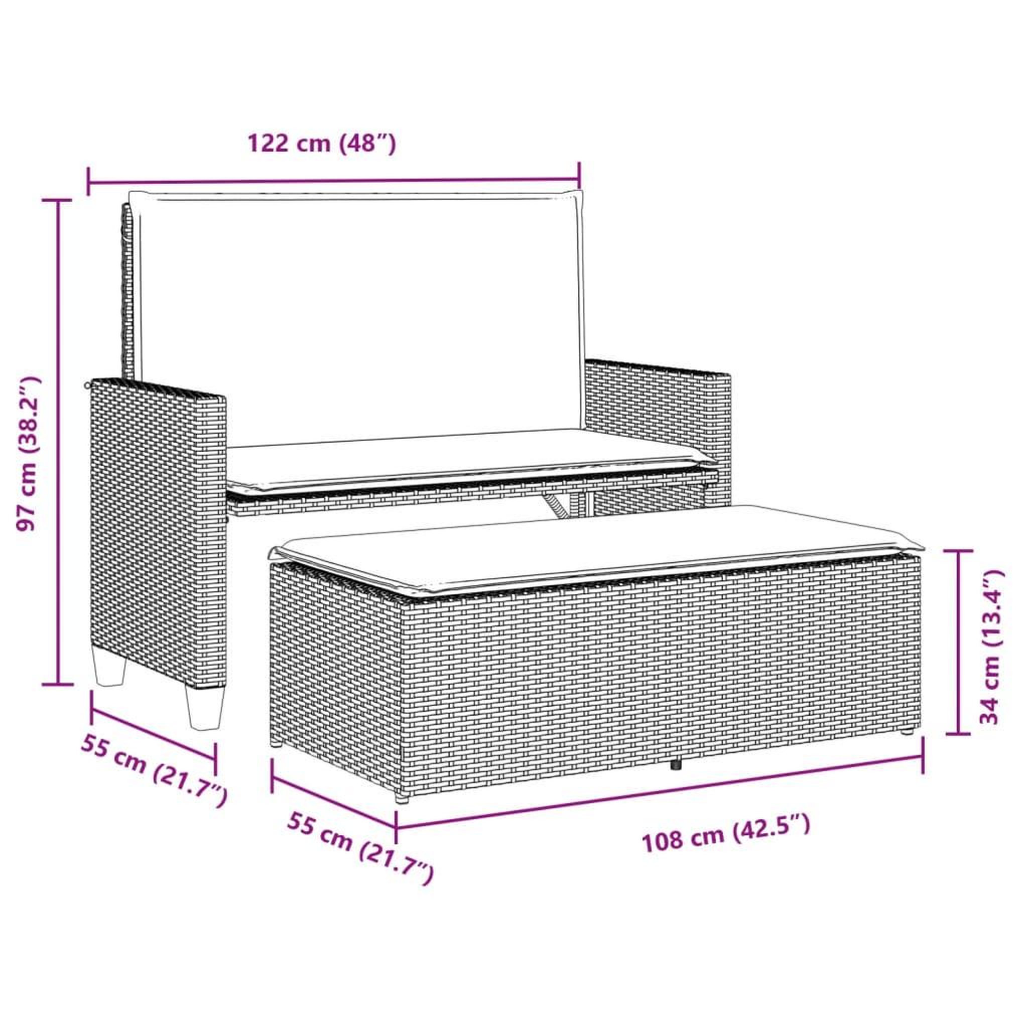 Voir la diapositive 6 : VIDAXL Banc de jardin avec coussins et repose-pied gris resine tressee