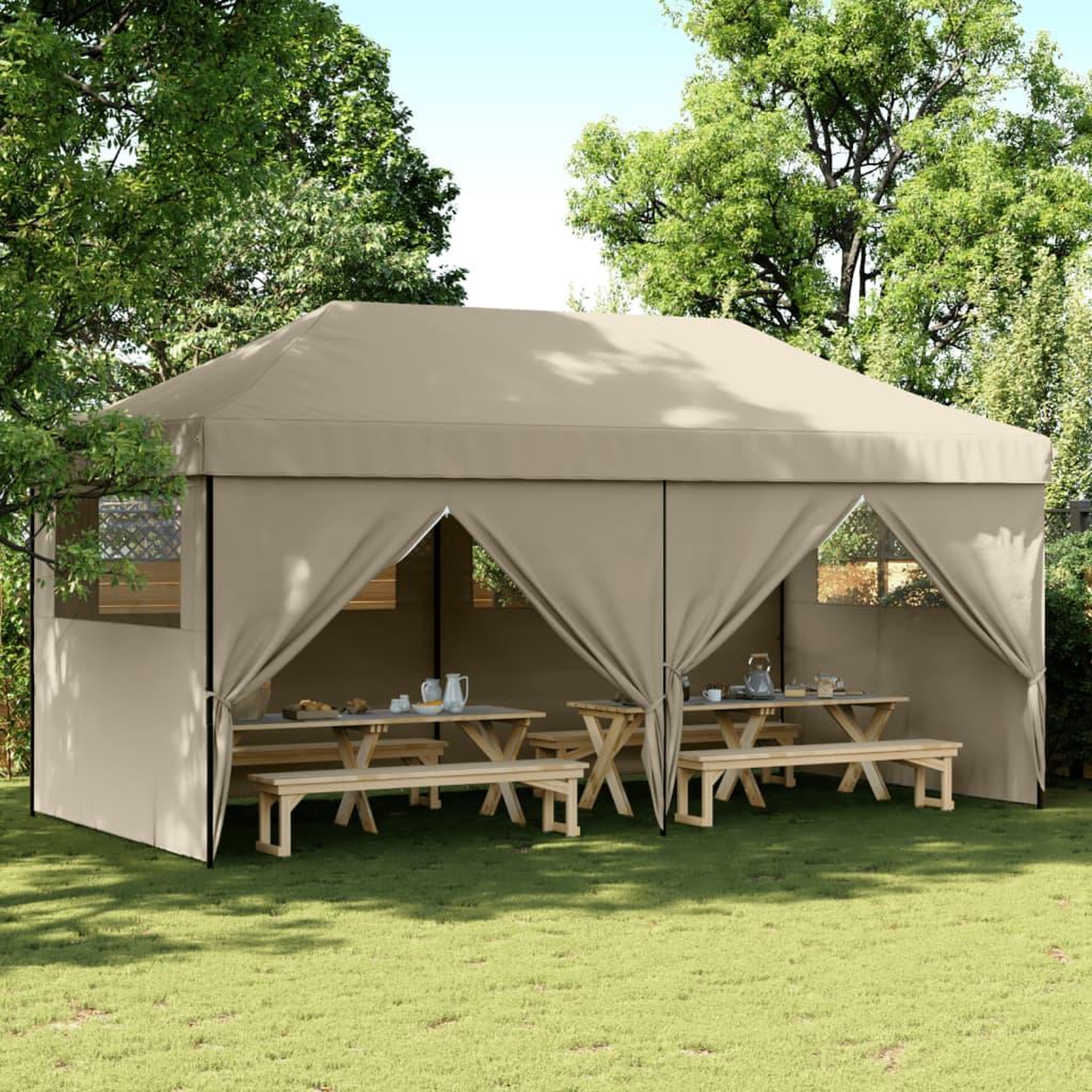 VIDAXL Tente de reception pliable escamotable 4 parois laterales taupe