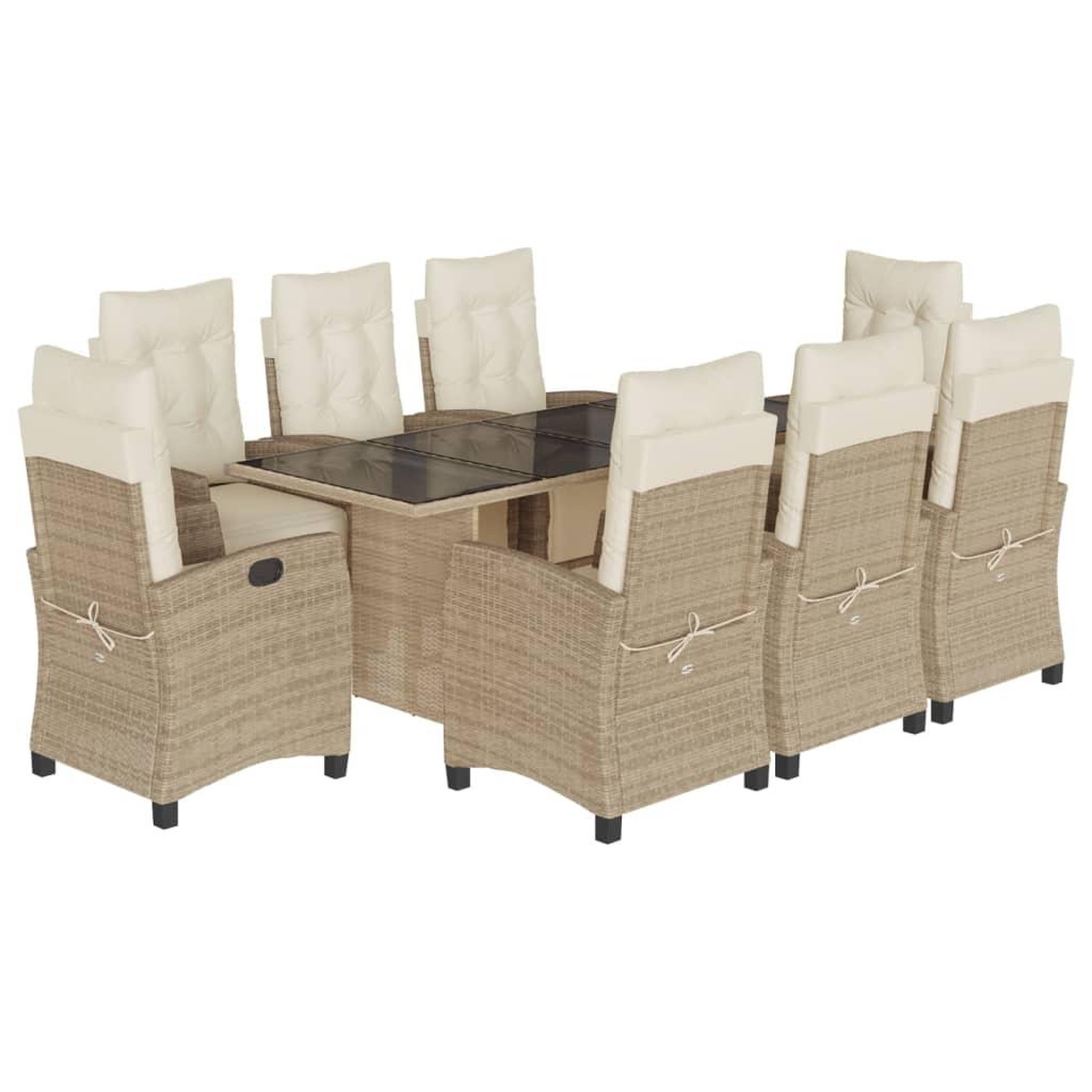 Voir la diapositive 2 : VIDAXL Ensemble a manger de jardin et coussins 9 pcs beige Poly rotin