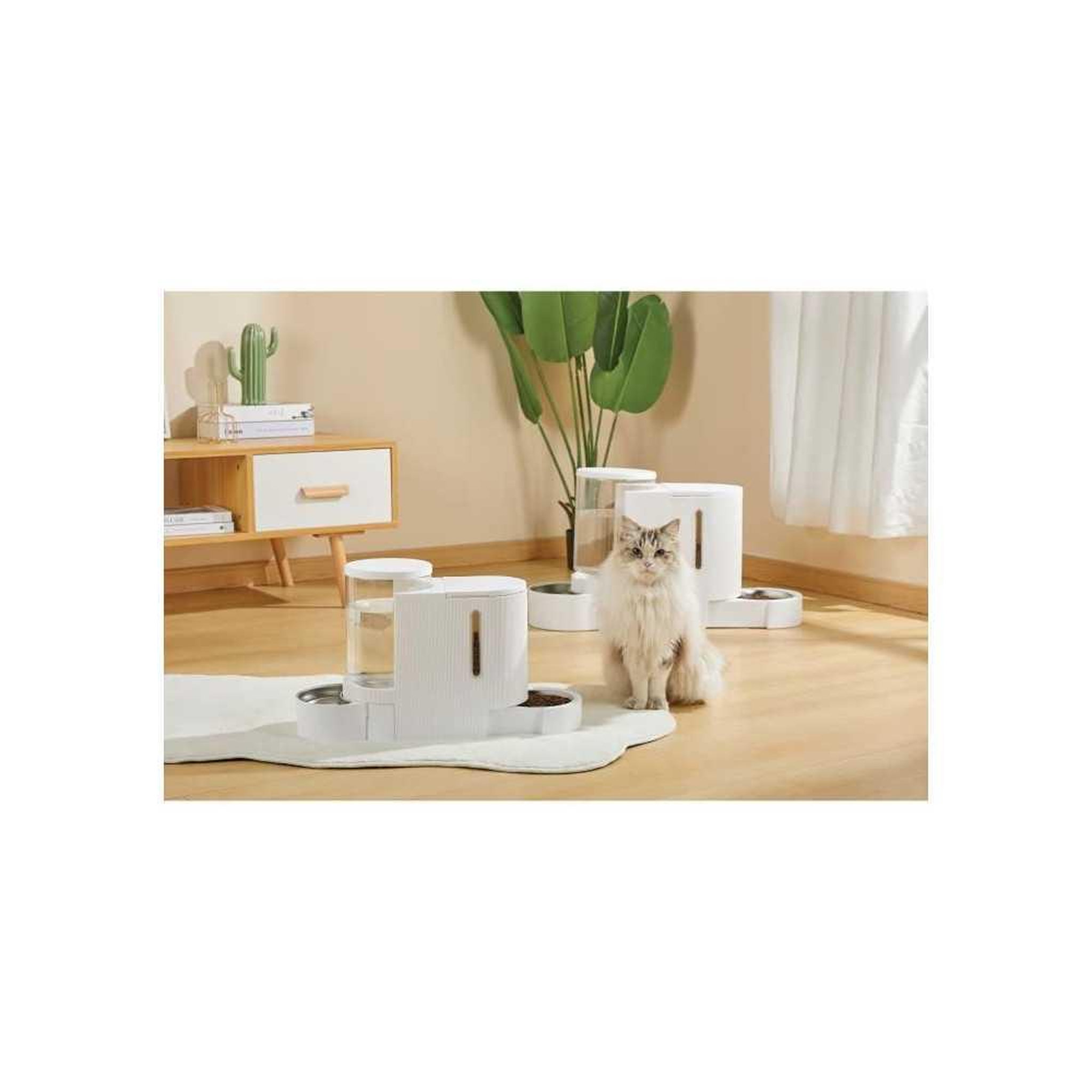 Voir la diapositive 6 : M PETS Distributeur Croquettes & Eau - M PETS - DUPLO - 1.3 kg / 3 L - 40 x 16.2 x 29.1 cm - Blanc