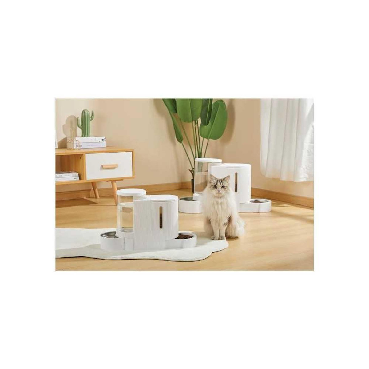 M PETS Distributeur Croquettes & Eau - M PETS - DUPLO - 1.3 kg / 3 L - 40 x 16.2 x 29.1 cm - Blanc