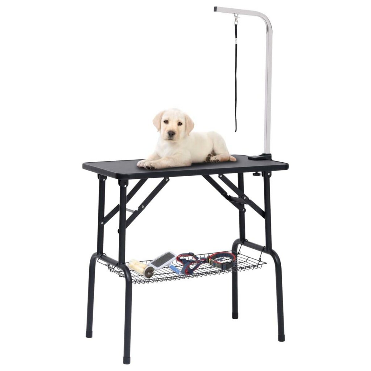 VIDAXL Table de toilettage reglable de chiens avec 1 boucle et panier