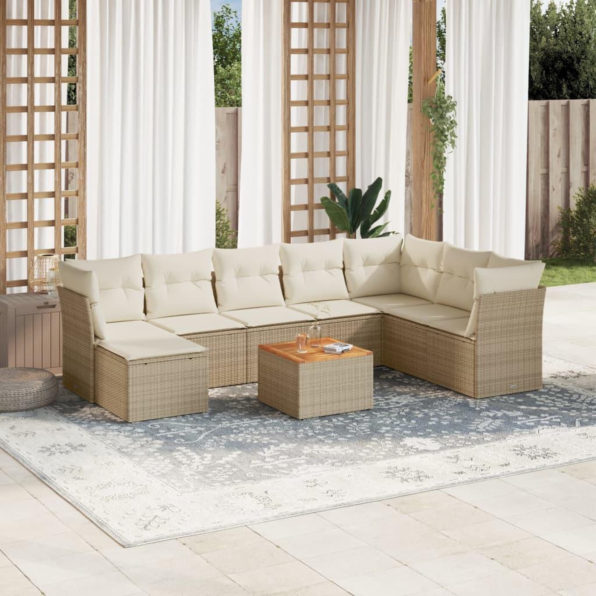 VIDAXL Salon de jardin avec coussins 9 pcs beige resine tressee