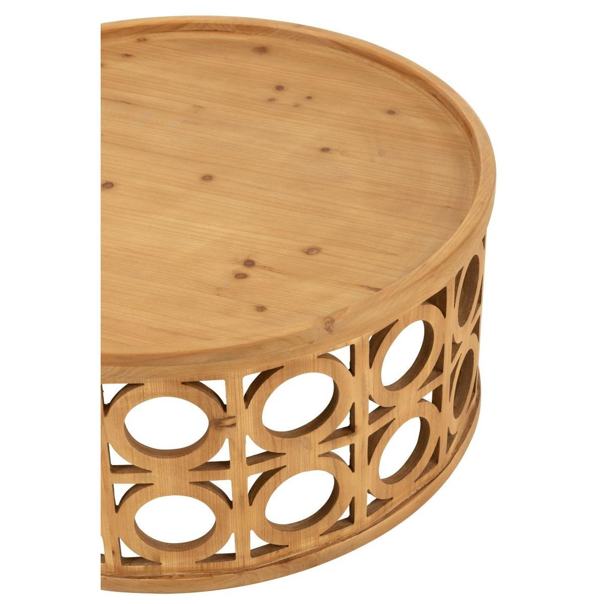Voir la diapositive 2 : J-LINE Table basse sculptée en bois  charity  80cm naturel