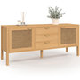 Voir la diapositive 1 : ID MARKET Buffet bas 140 cm EDHEN 2 portes et 3 tiroirs bois et cannage