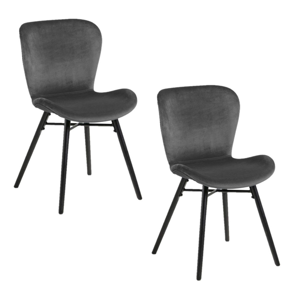 TOILINUX Lot de 2 chaises Lucie en velours et bois - Gris et noir