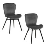 TOILINUX Lot de 2 chaises Lucie en velours et bois - Gris et noir
