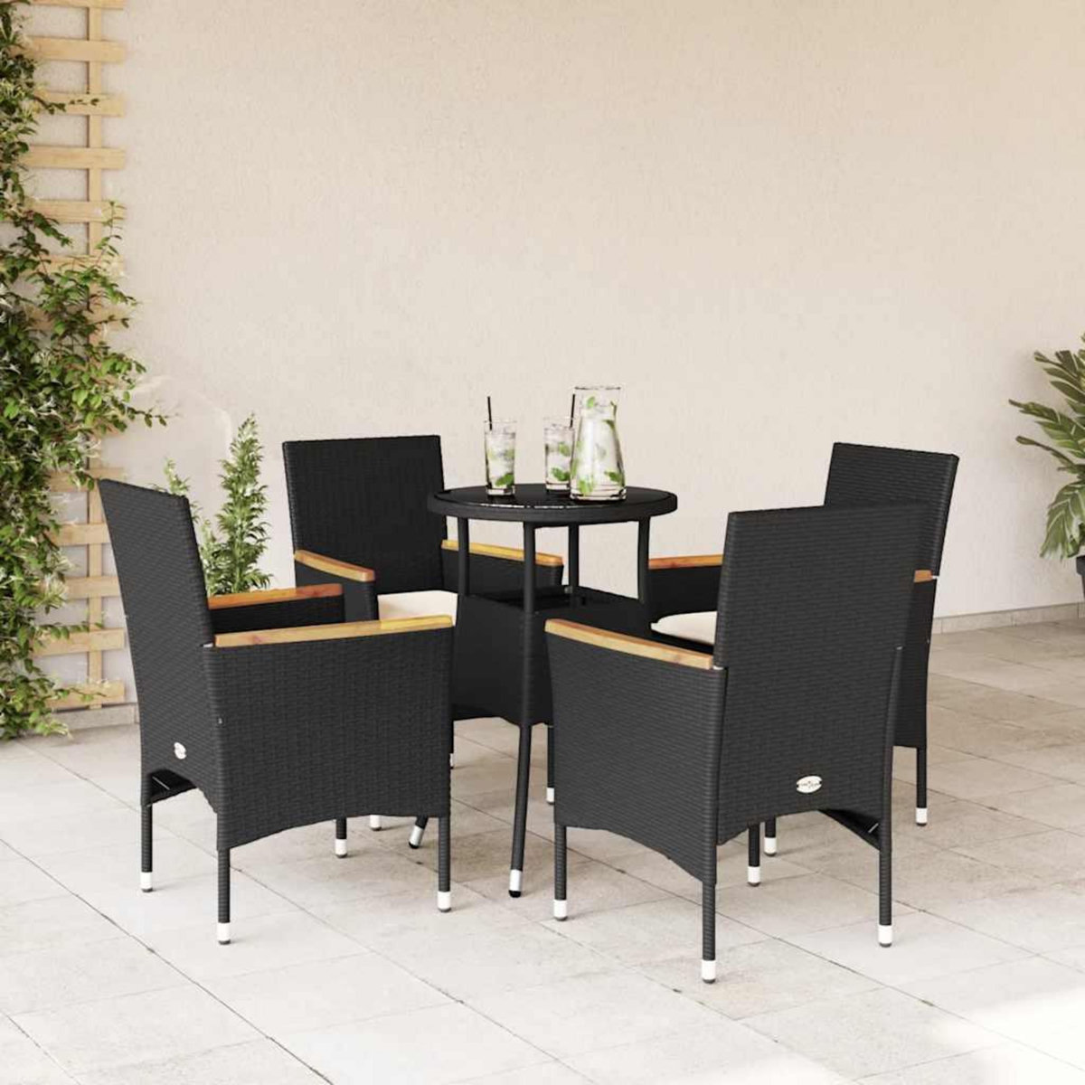 VIDAXL Ensemble a manger de jardin et coussins 5 pcs noir rotin verre