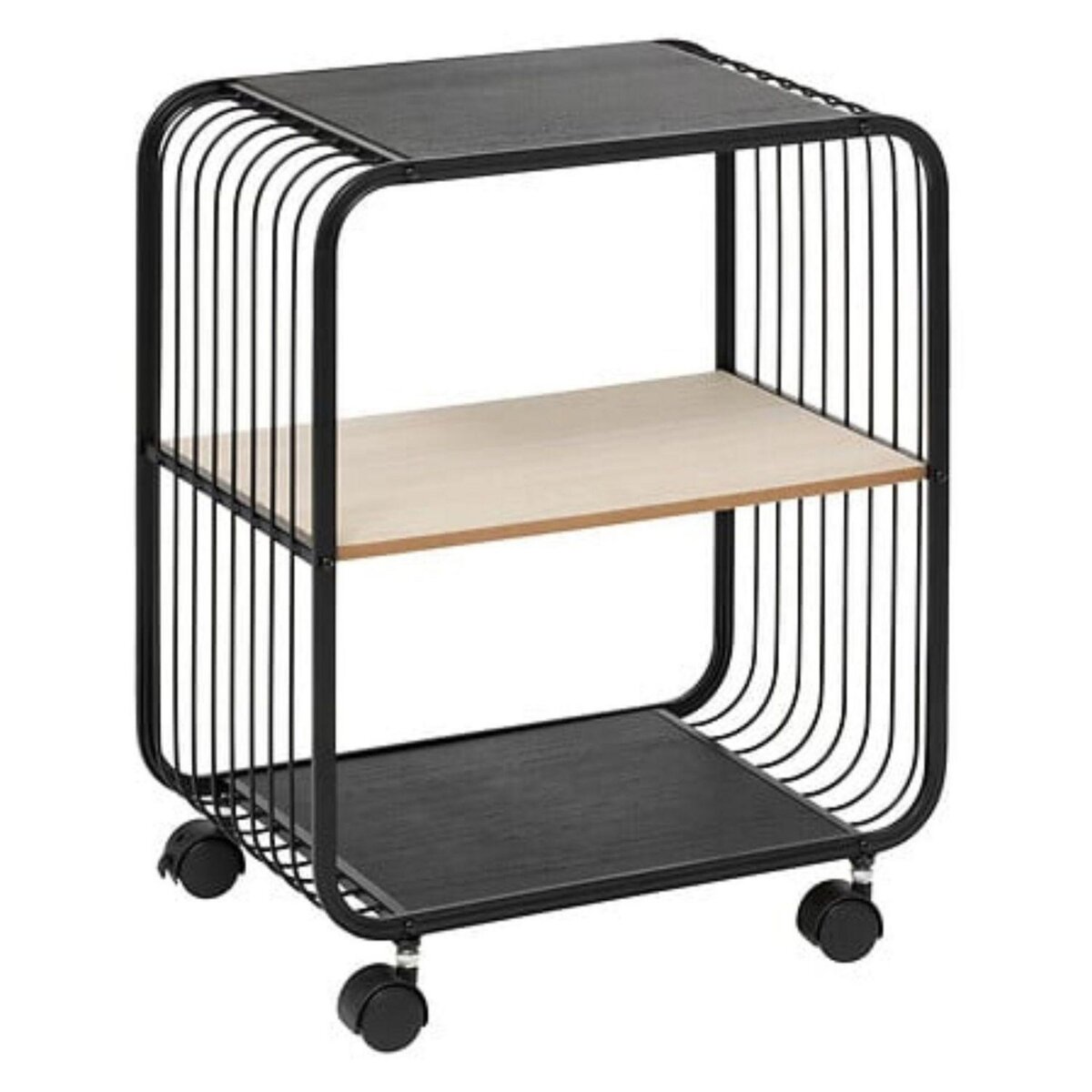 FIVE Étagère à roulettes 2 niveaux en métal et bois - Noir