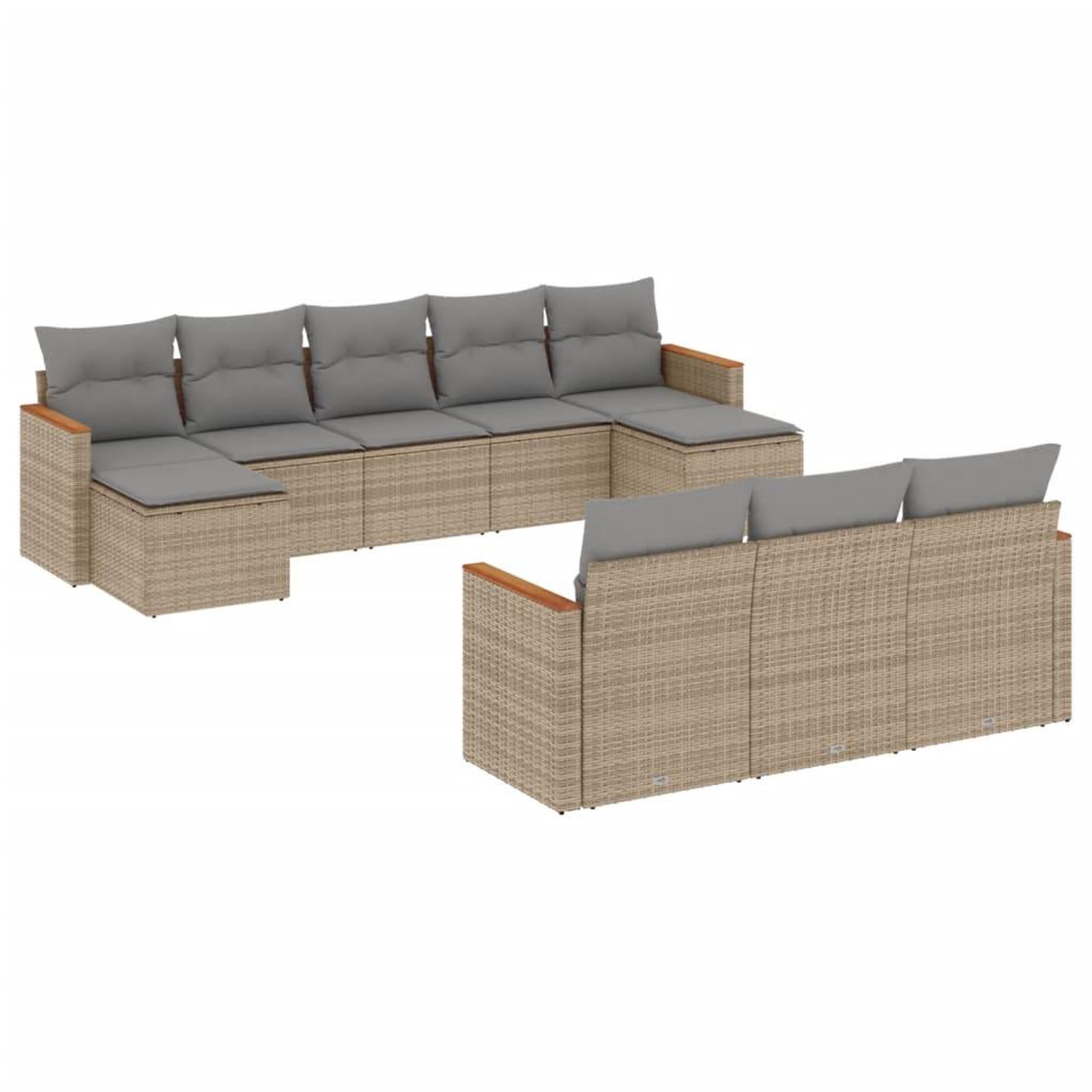 Voir la diapositive 2 : VIDAXL Salon de jardin avec coussins 10 pcs beige resine tressee