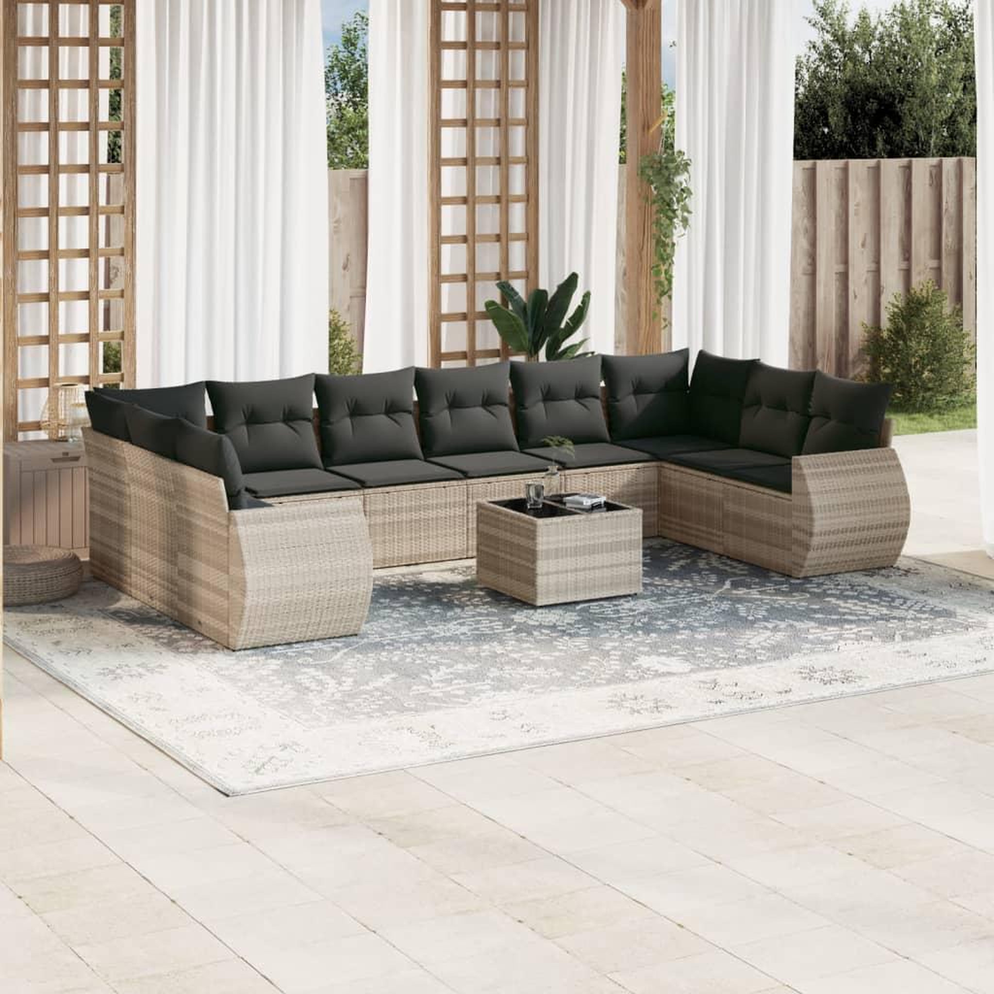 VIDAXL Salon de jardin 11 pcs avec coussins gris clair resine tressee