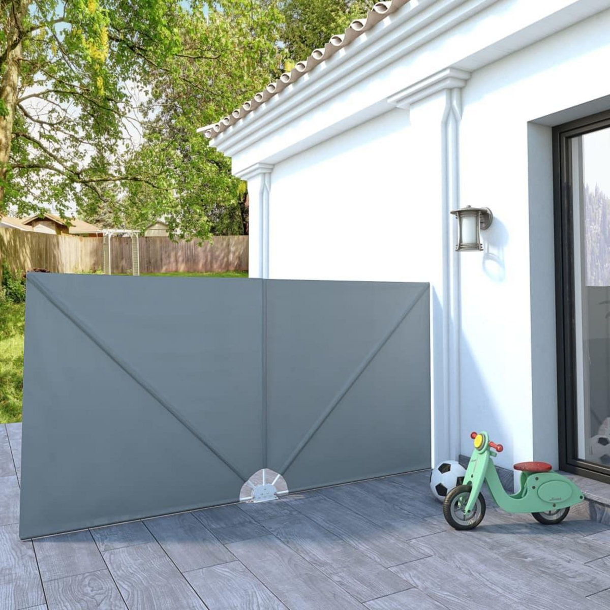 VIDAXL Auvent lateral pliable de terrasse Gris 300 x 150 cm