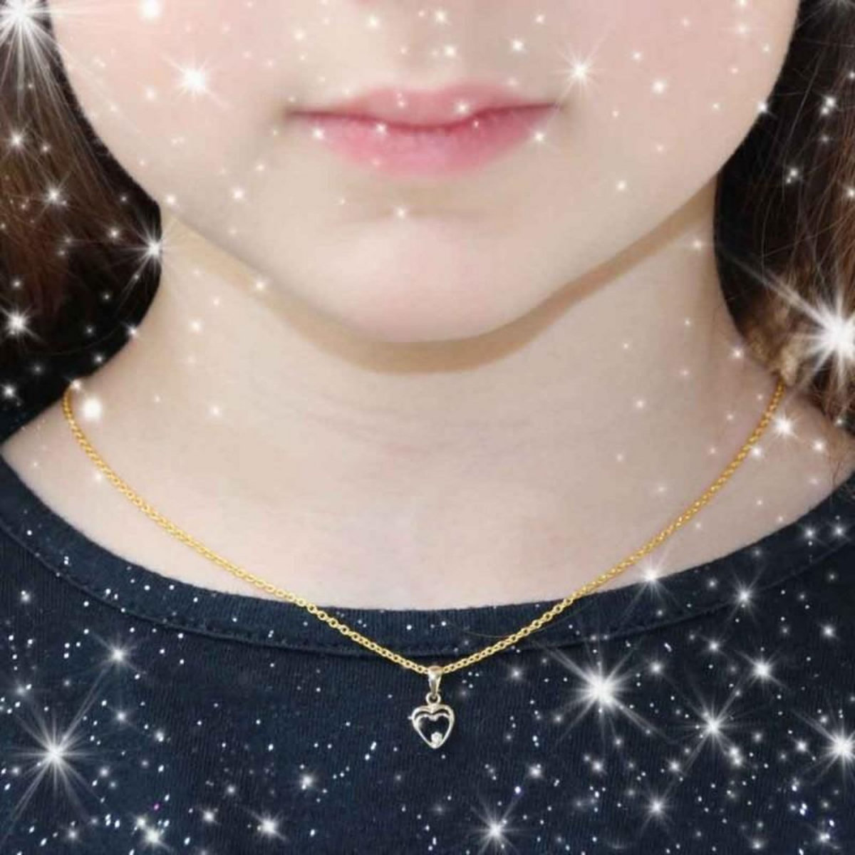 L'ATELIER D'AZUR Collier - Pendentif Or et Diamant - Motif Coeurs - Chaîne Dorée Offerte