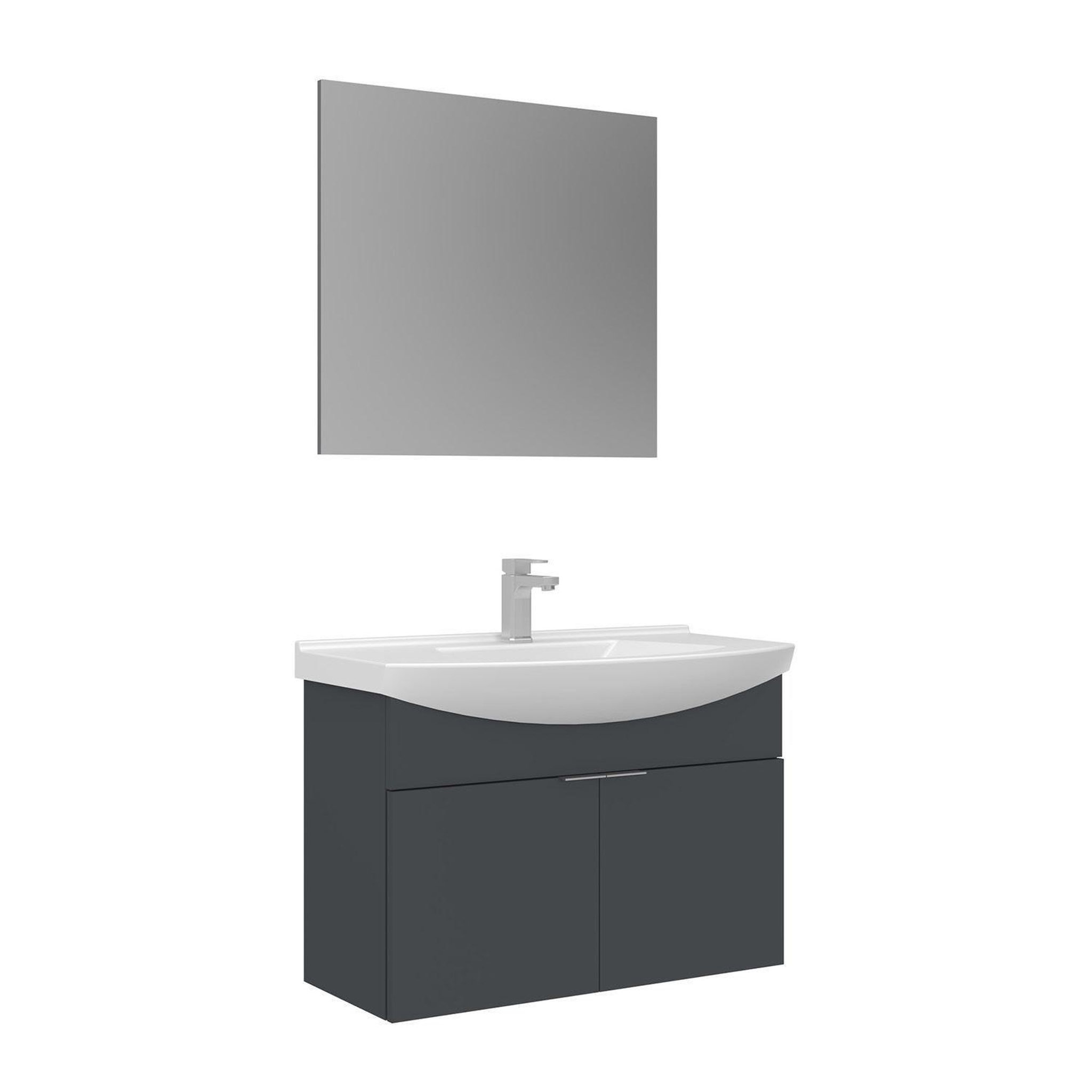 Habitat et Jardin Meuble avec simple vasque et miroir  Purus 80  - 80 x 50 x 58 cm - Matte Anthracite