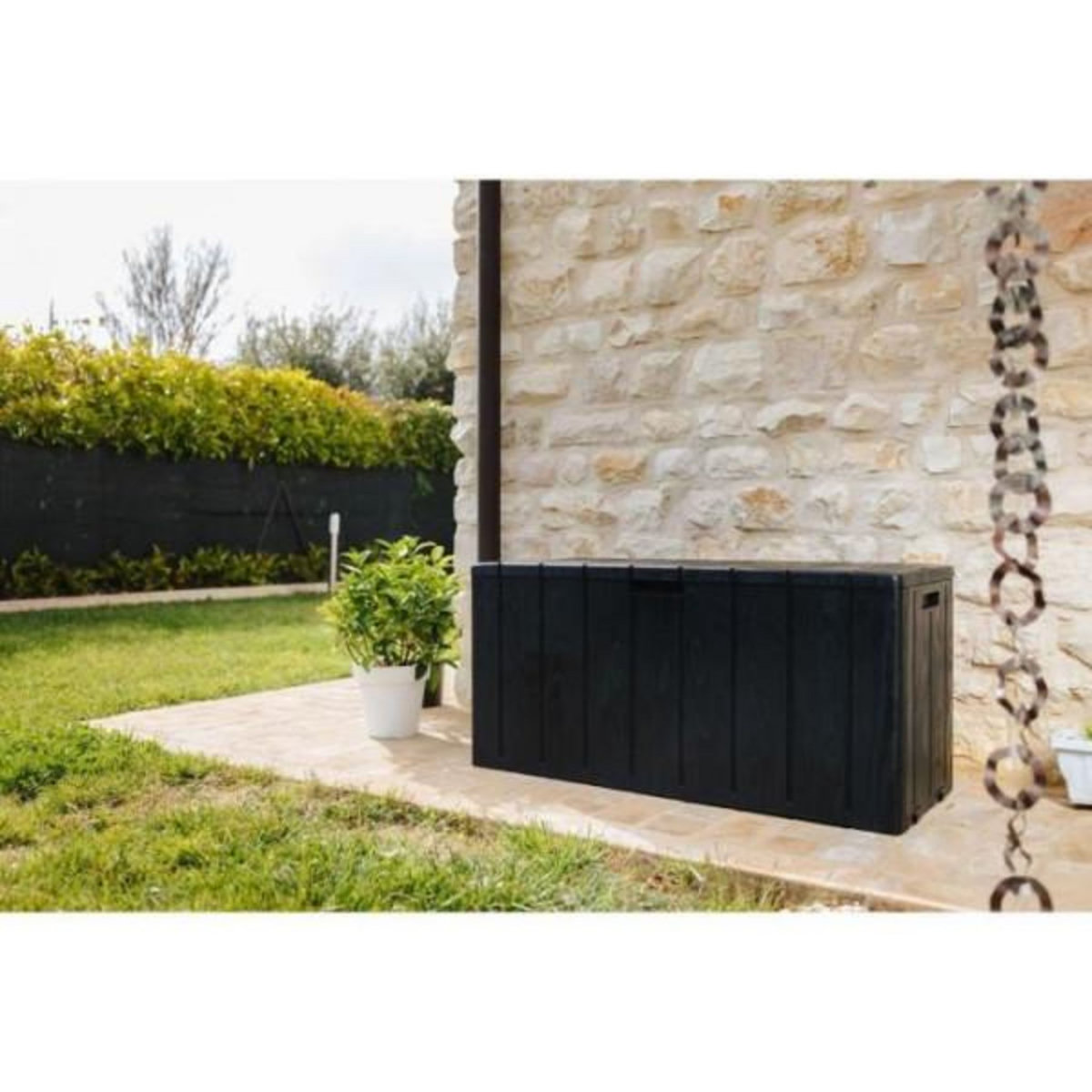 Toomax Coffre de jardin / Banc robuste et vérouillable en résine 270L 117,5x45x56 cm gris anthracite