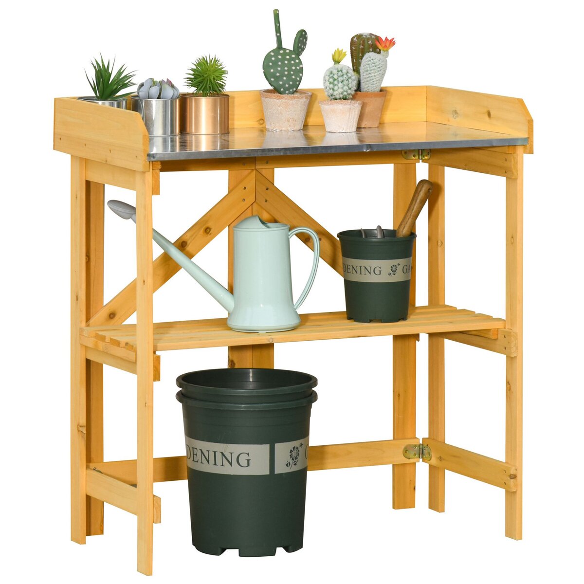 OUTSUNNY Table de rempotage jardinage pliable - étagère plateau acier  galvanisé avec rebord - bois sapin pré-huilé pas cher 