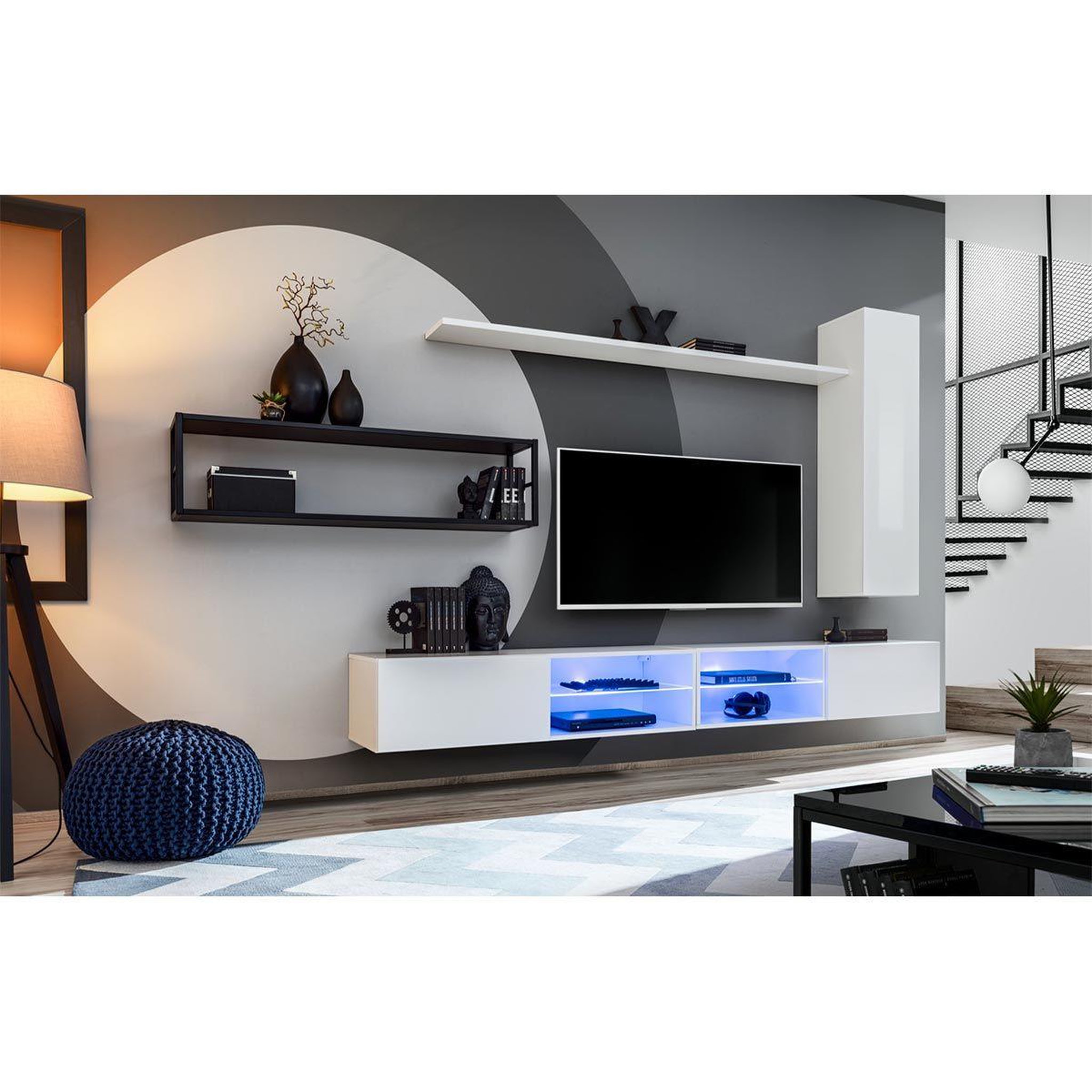 Voir la diapositive 2 : Paris Prix Ensemble meuble tv design  switch iv  300cm blanc & noir