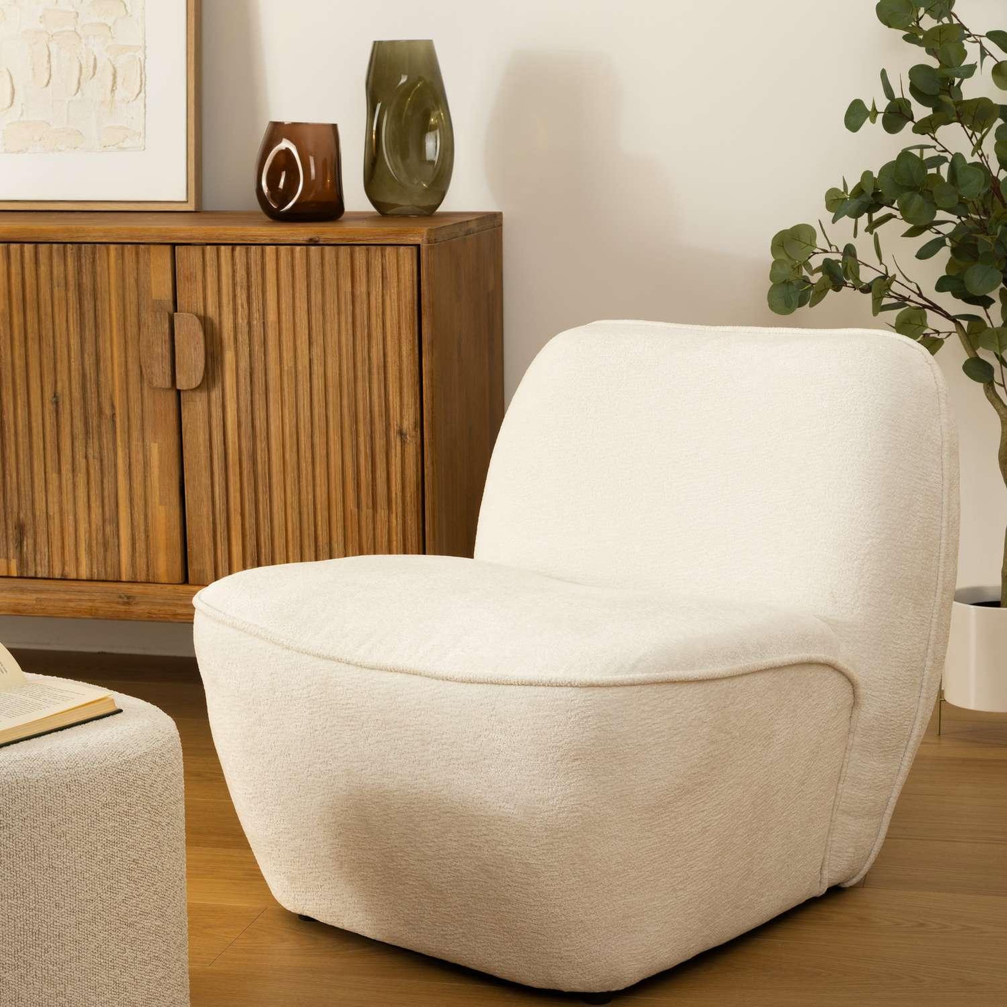Voir la diapositive 5 : ATMOSPHERA Chauffeuse en tissu chenille minari - blanc