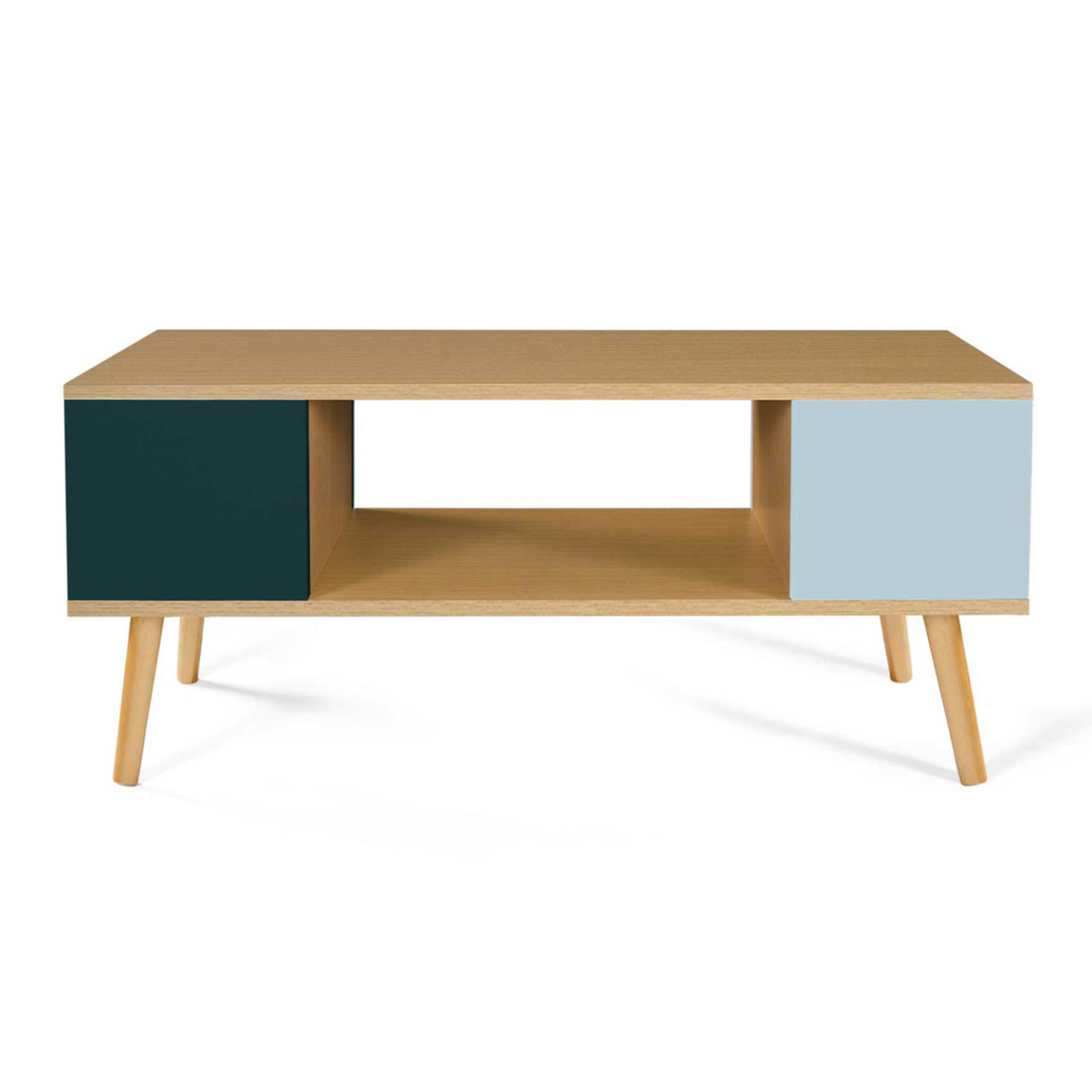 ID MARKET Table basse scandinave rectangulaire ALIZE bois, vert clair et vert foncé