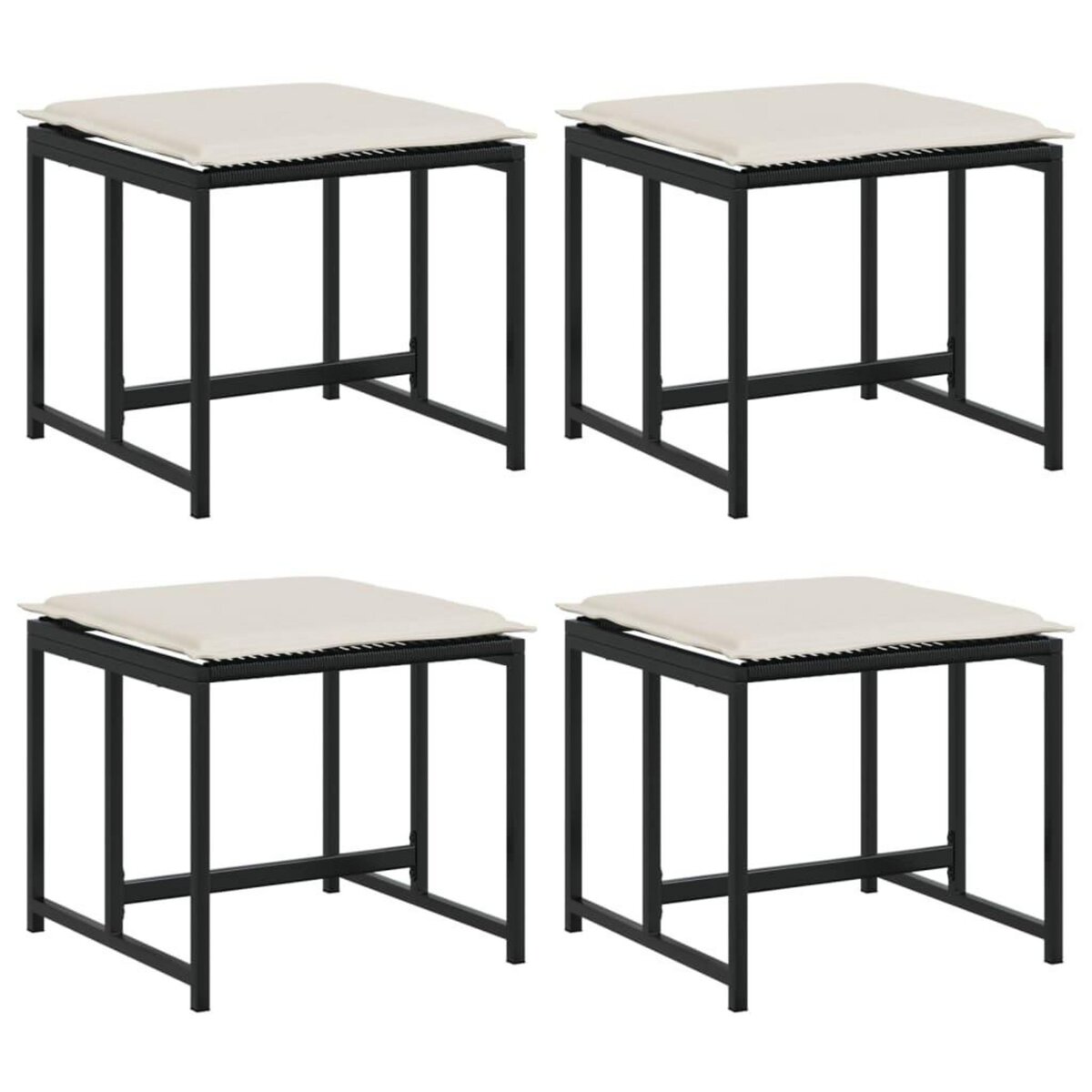 VIDAXL Tabourets de jardin avec coussins lot de 4 noir resine tressee