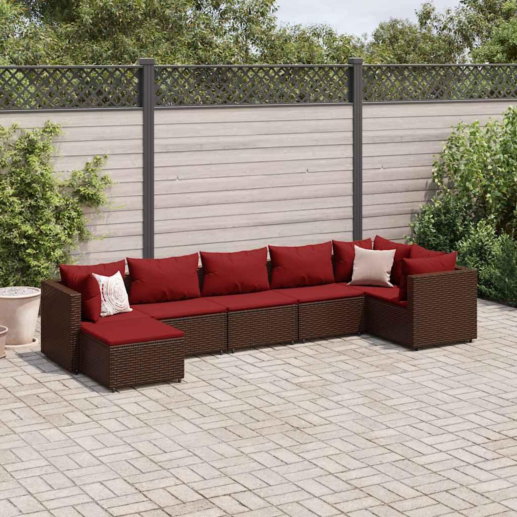 VIDAXL Salon de jardin avec coussins 7 pcs marron resine tressee