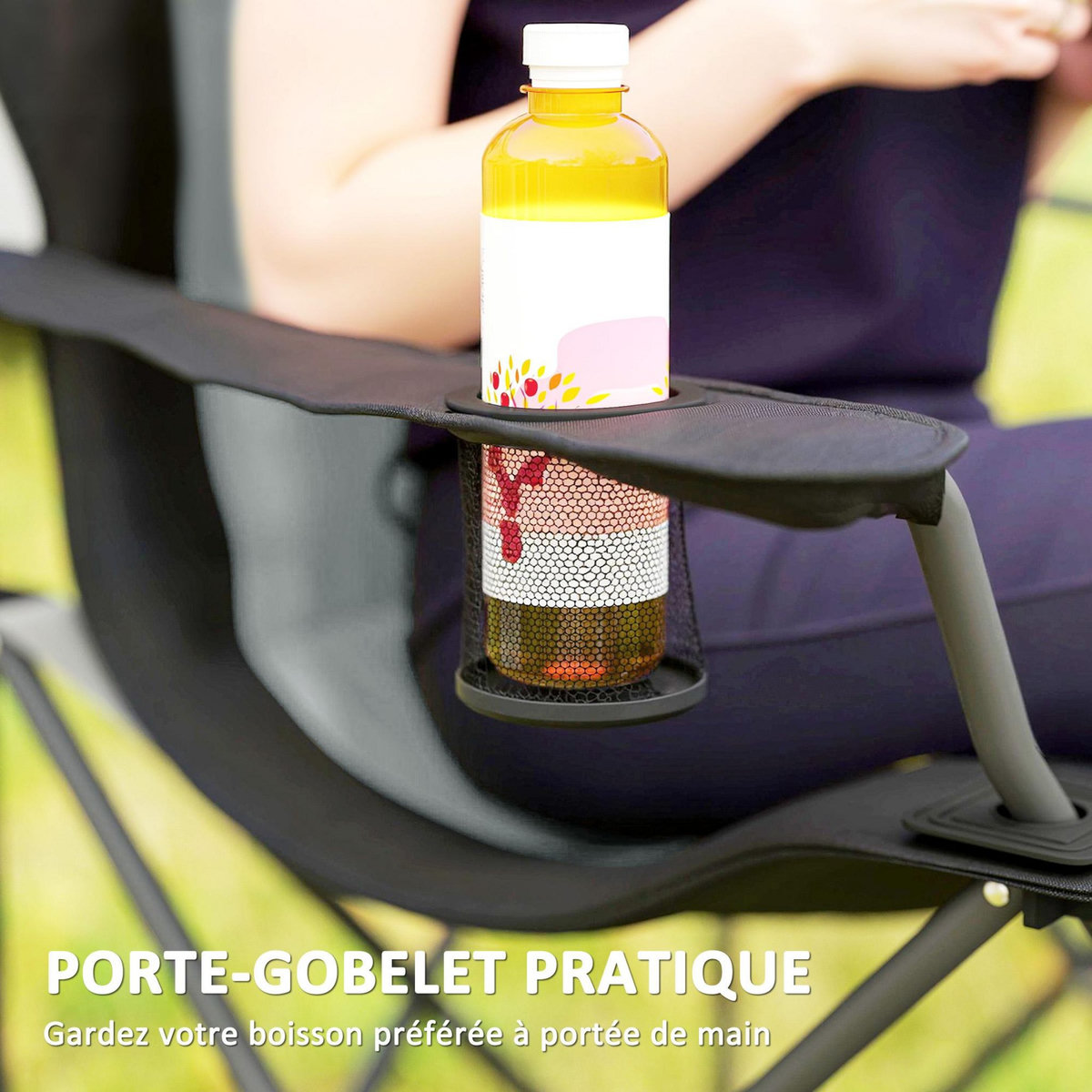 OUTSUNNY Lot de 2 chaises pliantes rembourrées de camping - porte-gobelet - gris