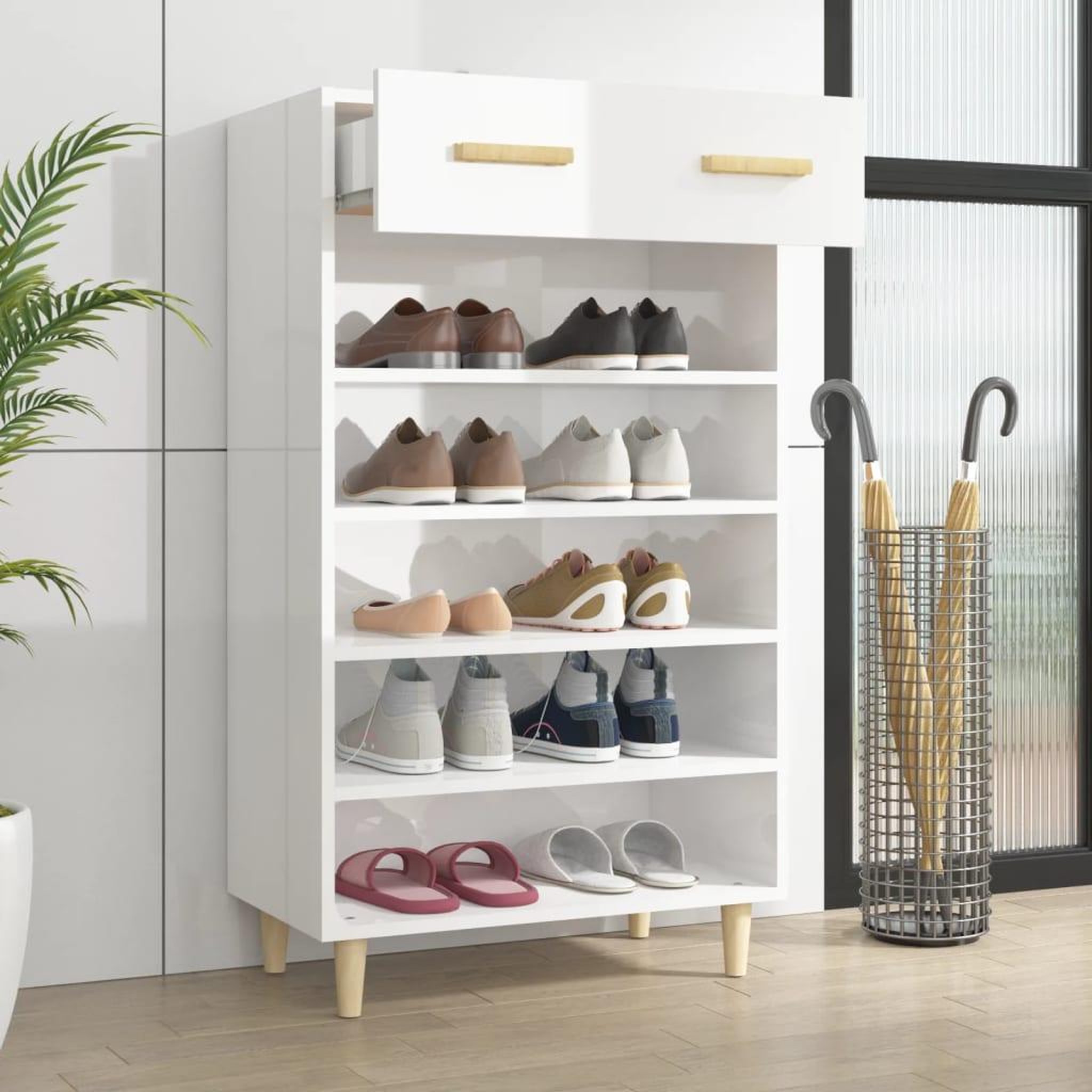 Voir la diapositive 3 : VIDAXL Armoire a chaussure Blanc brillant 60x35x105 cm Bois ingenierie
