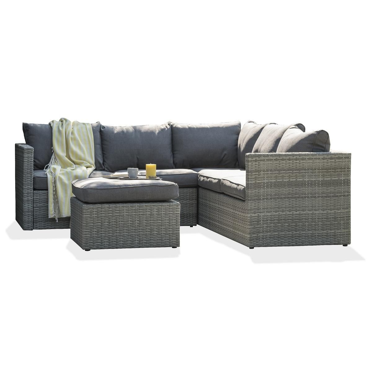 DCB GARDEN Salon bas de jardin - 5 places - résine tressée - gris - BONHEUR