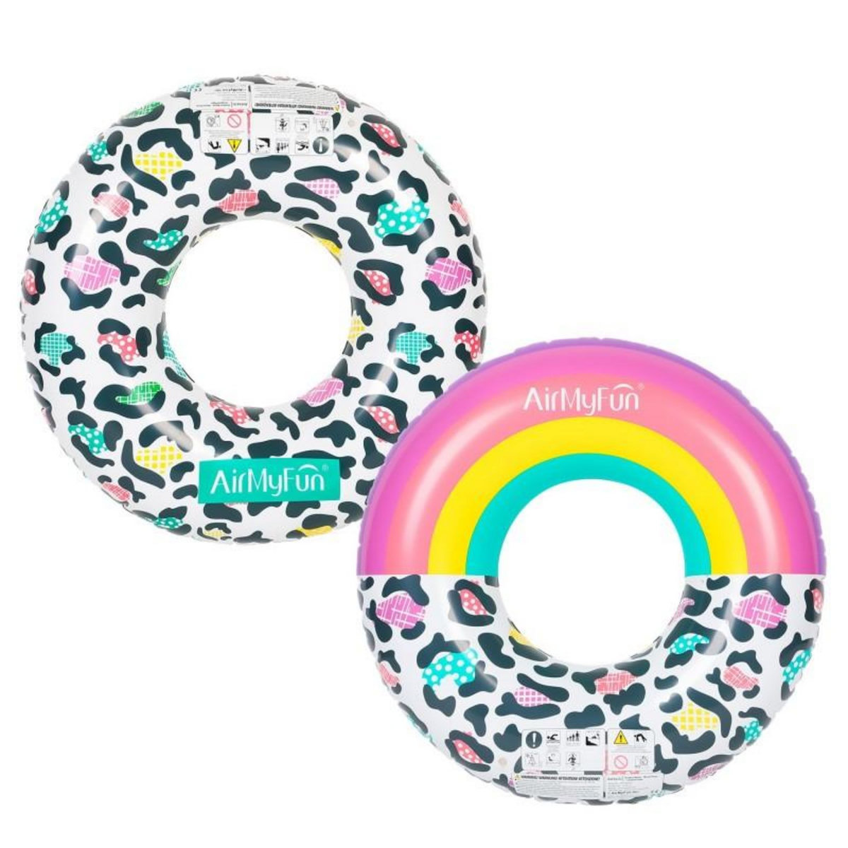 AIRMYFUN Pack 2 Bouées Gonflables Ronde XXL pour Piscine & Plage Ultra Confort, Flotteur Deluxe - Pack Twin Donut Leopard ø120cm