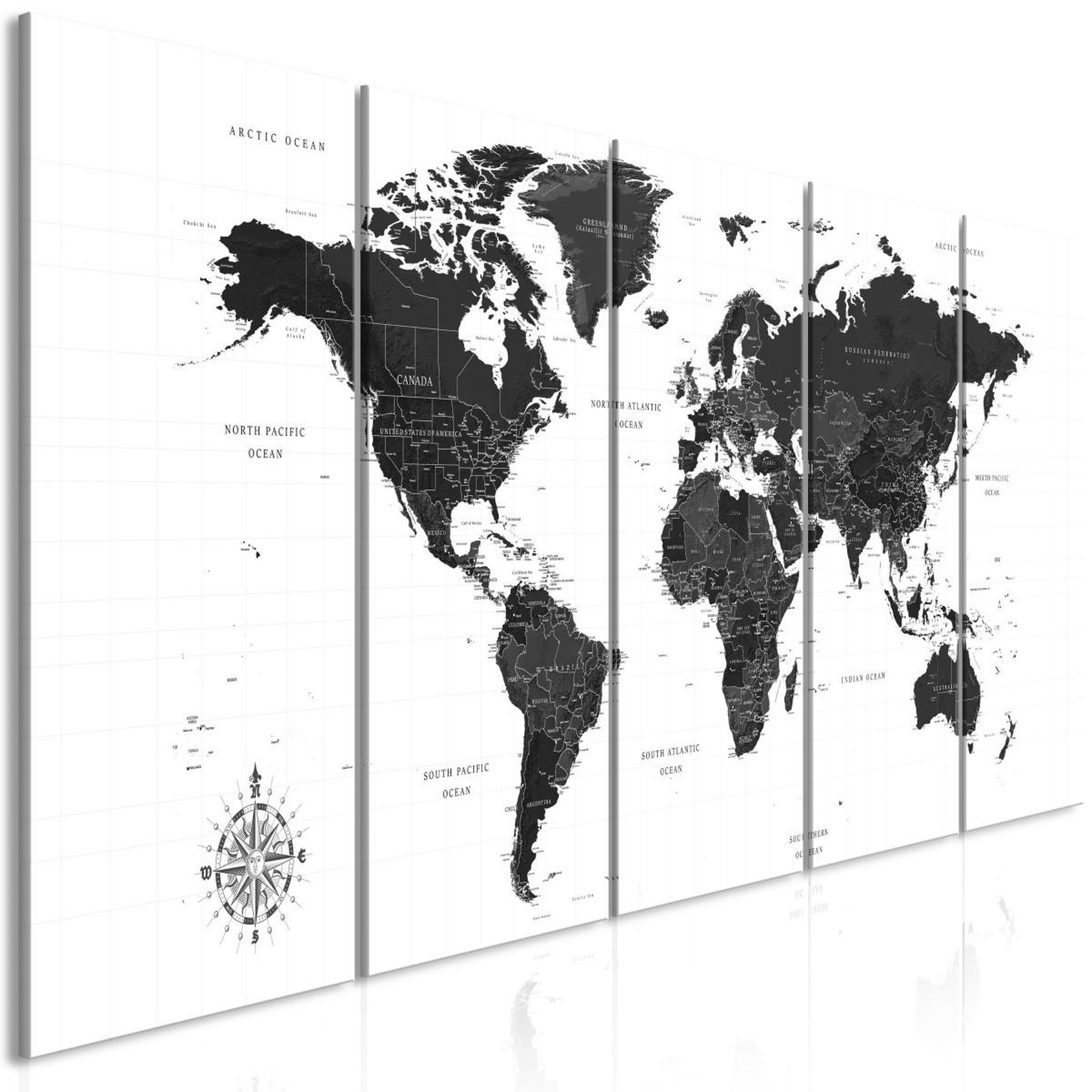 Paris Prix Tableau 5 panneaux  black & white map narrow. Coloris disponibles : Multicolore