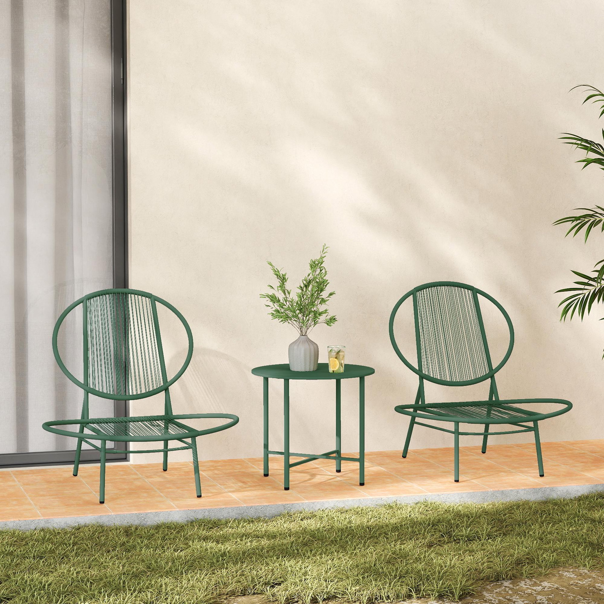 Voir la diapositive 4 : OUTSUNNY Ensemble salon de jardin design acapulco 2 personnes 3 pièces acier pe filaire vert