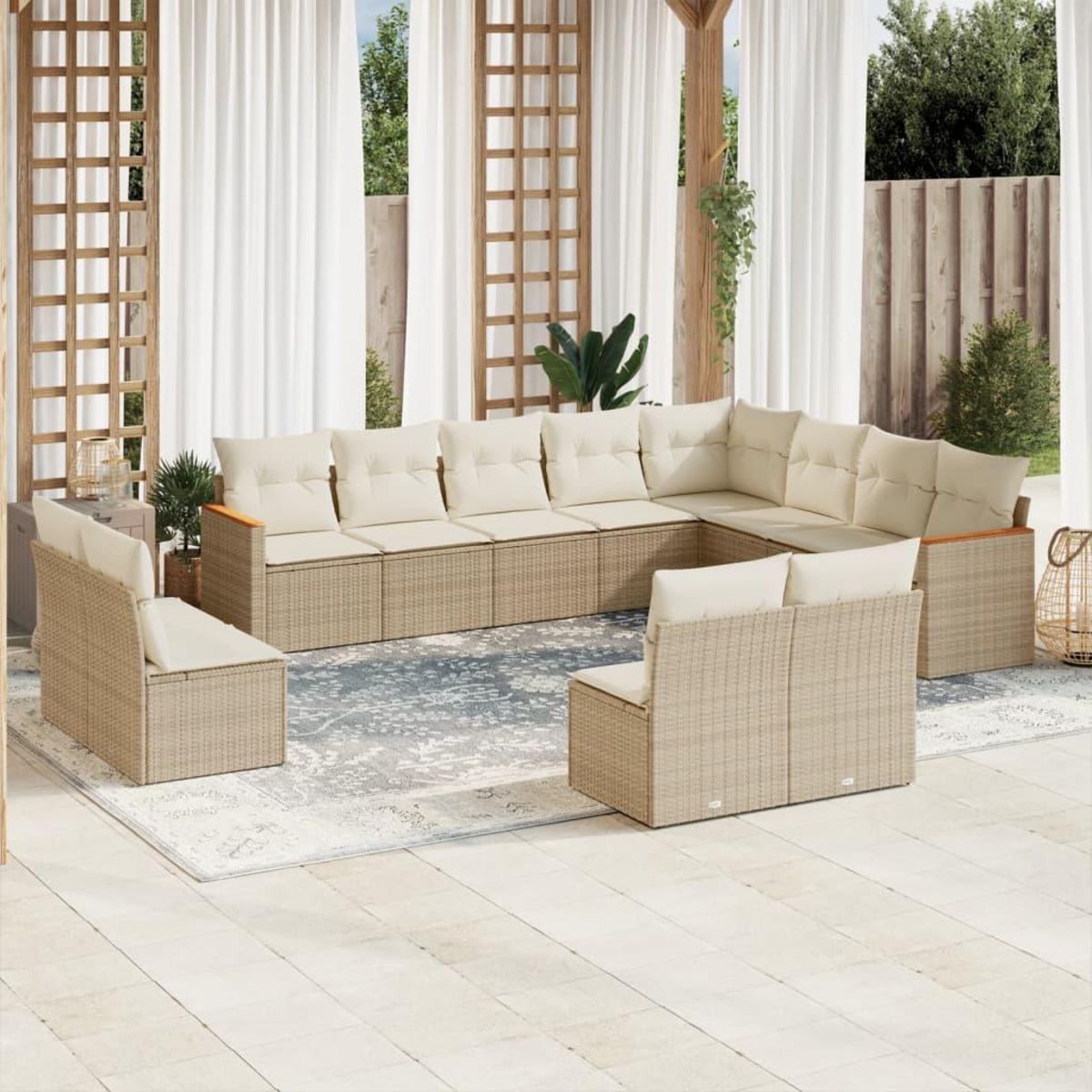 VIDAXL Salon de jardin avec coussins 12 pcs beige resine tressee