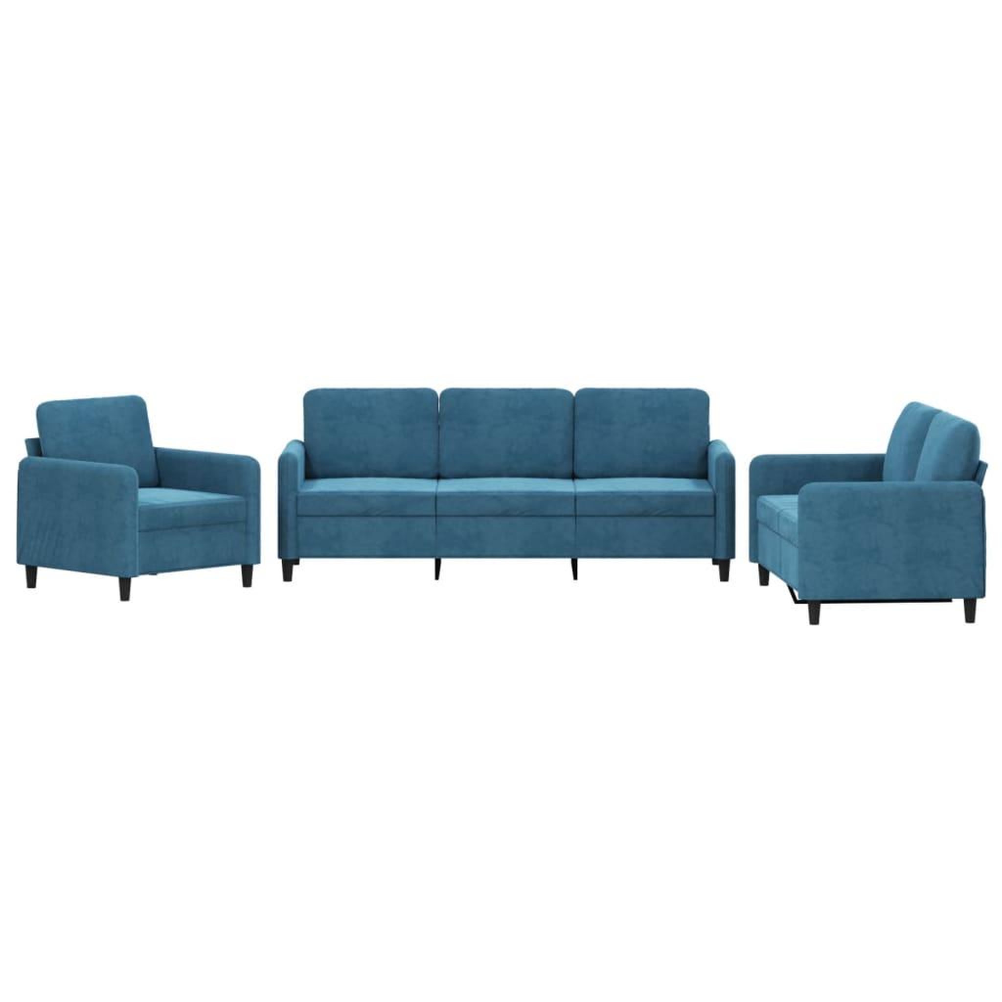 Voir la diapositive 2 : VIDAXL Ensemble de canapes 3 pcs bleu velours