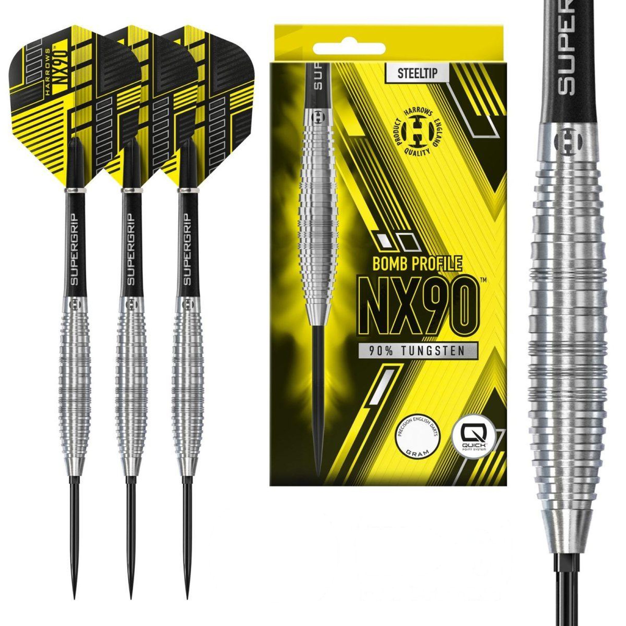 Harrows Fléchettes NX90 Bomb 90 % Quick Point pointe acier 23g