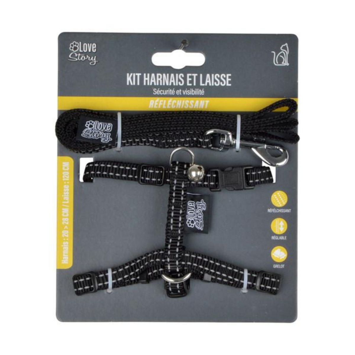 Paris Prix Harnais & Laisse pour Chat  Réfléchissant  120cm Noir