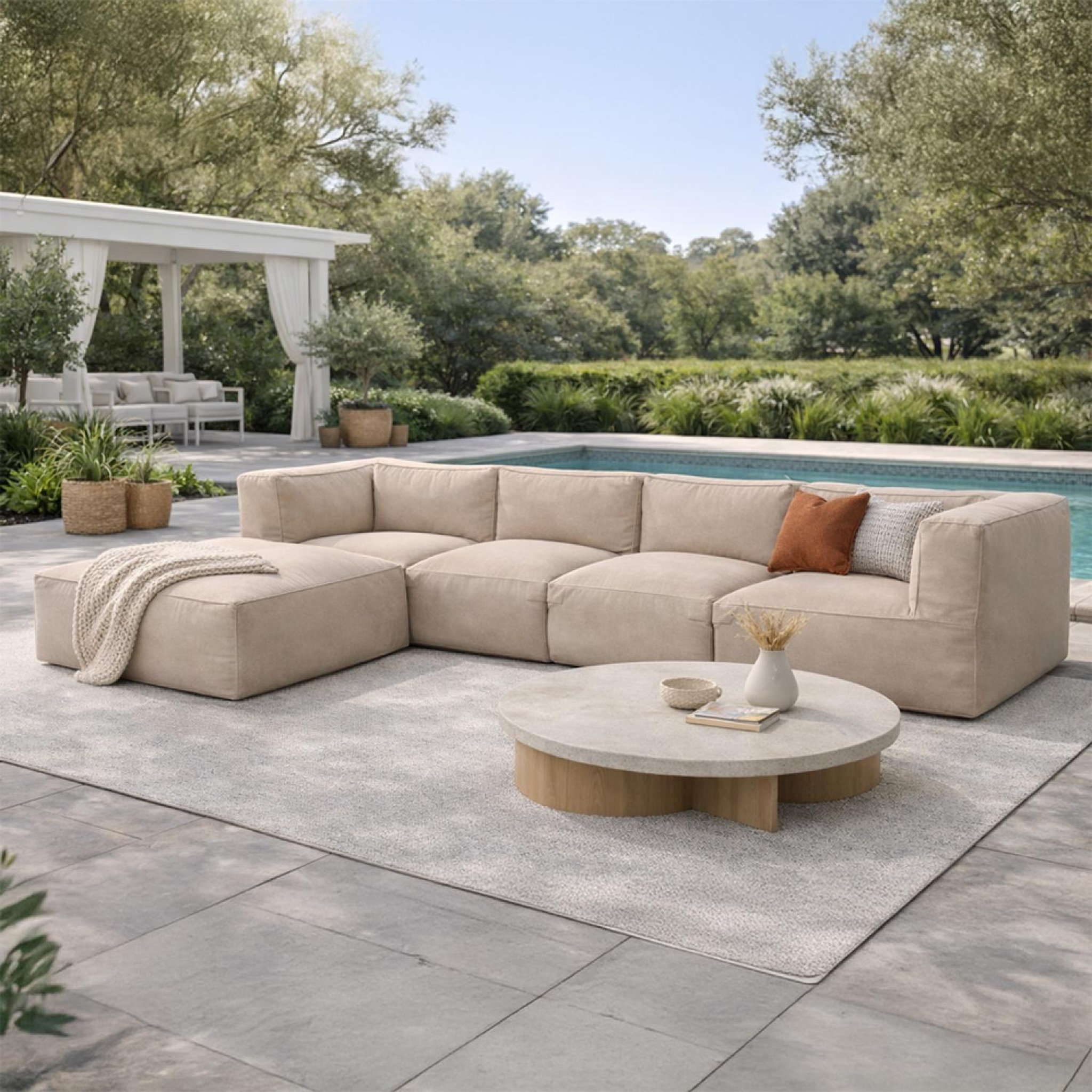 Voir la diapositive 2 : CONCEPT USINE Salon de jardin modulable 5 places beige en tissu déperlant praiano