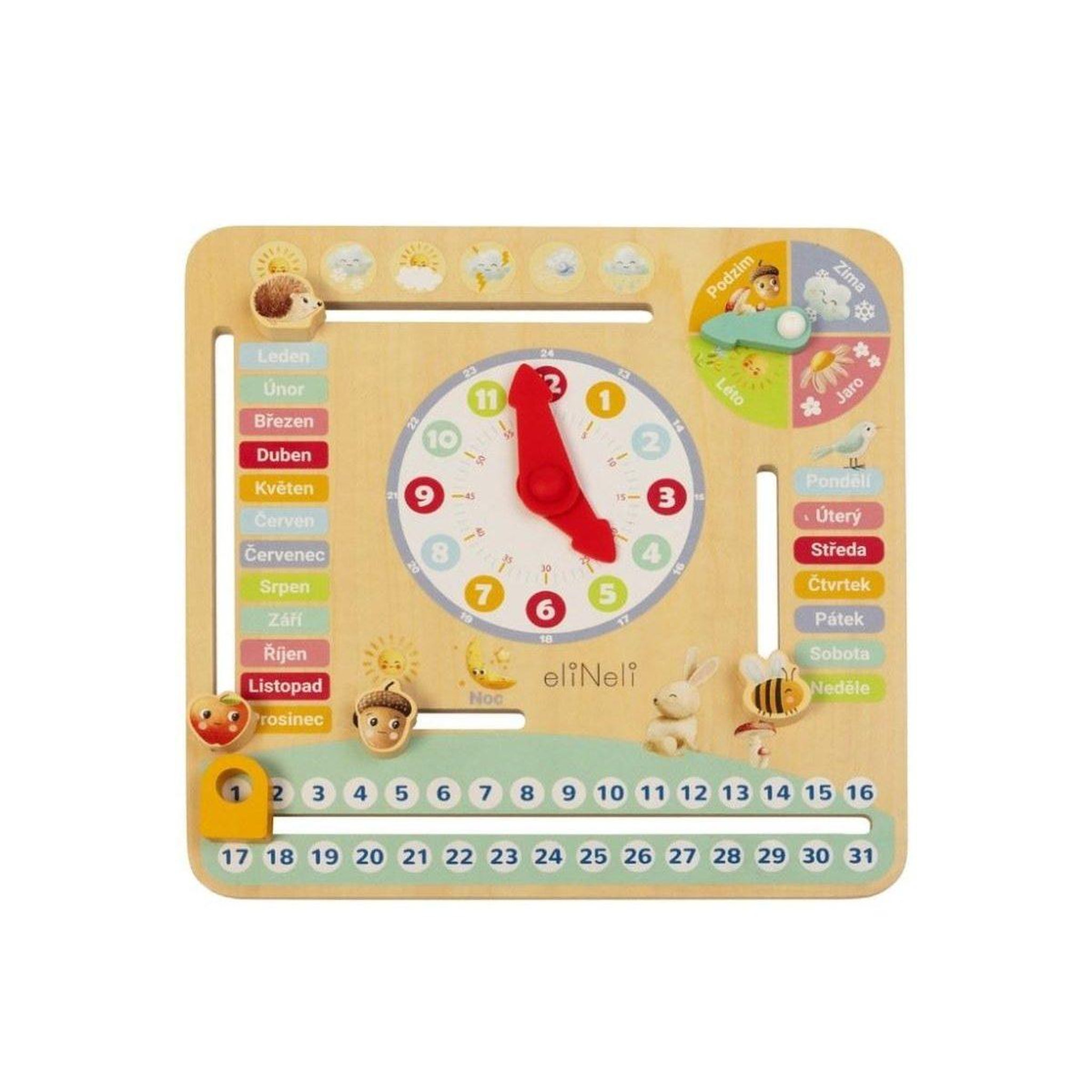 ELINELI Calendrier en bois avec horloge