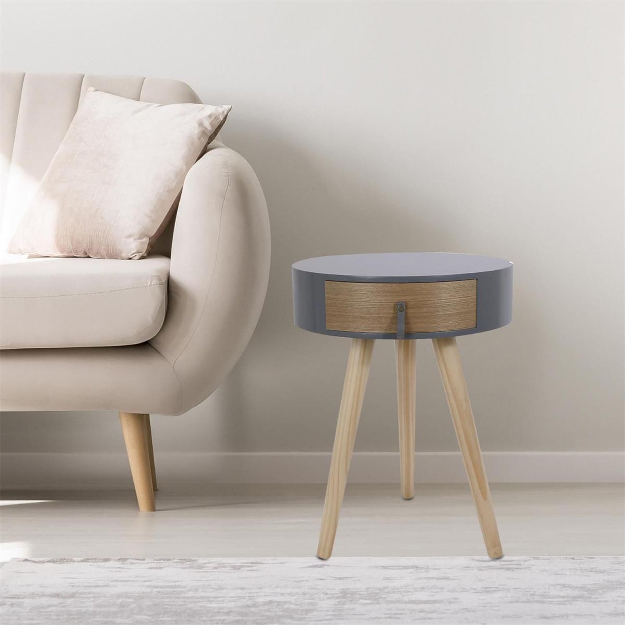 Voir la diapositive 5 : The Home Deco Factory Table de Chevet 1 Tiroir  Nora  46cm Gris